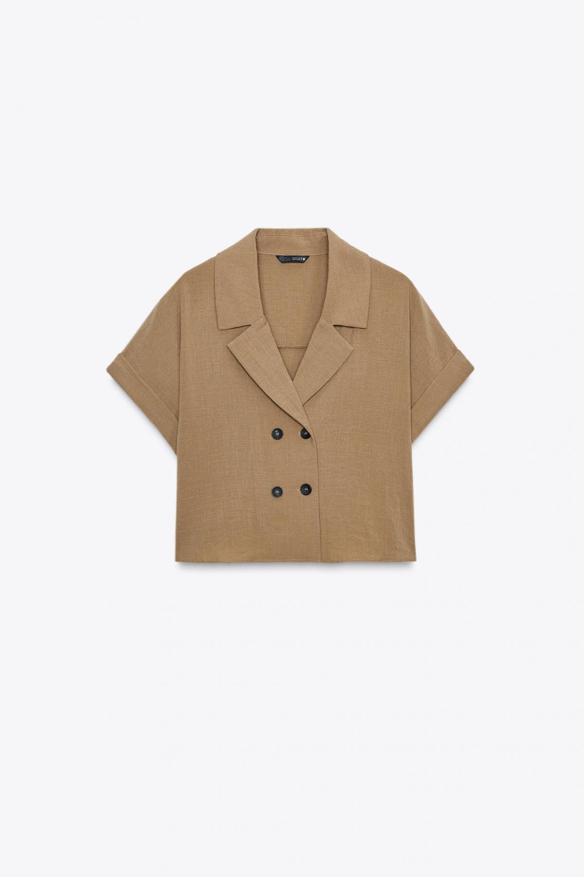 자라 미니멀 크롭 더블버튼 반팔 셔츠 8581/741 BROWN - 메인 이미지