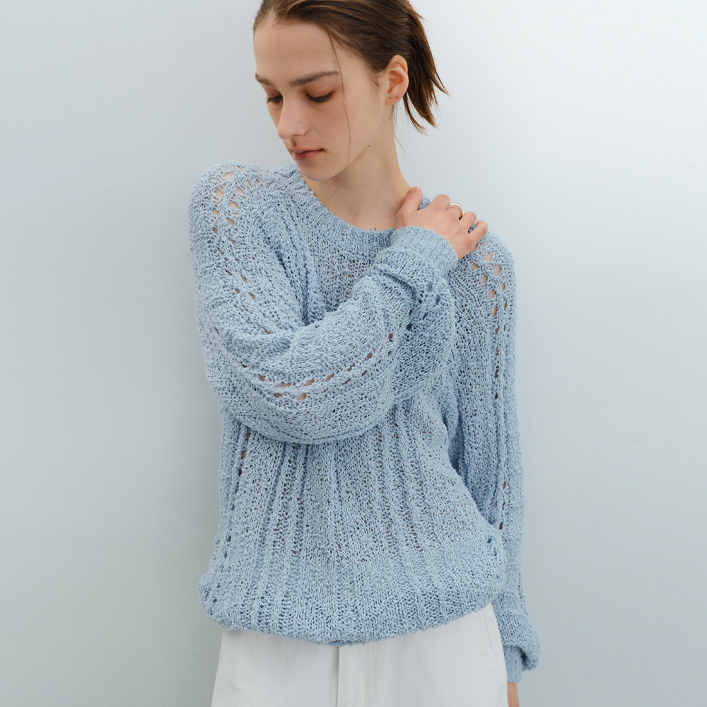 [블루브릭] Knotted crew neck knit (sky blue) - 상품 이미지