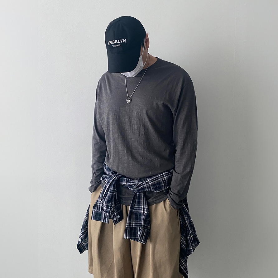 남자여름티셔츠 린넨 긴팔 라운드티 롱슬리브 바캉스 - 상세 이미지 3