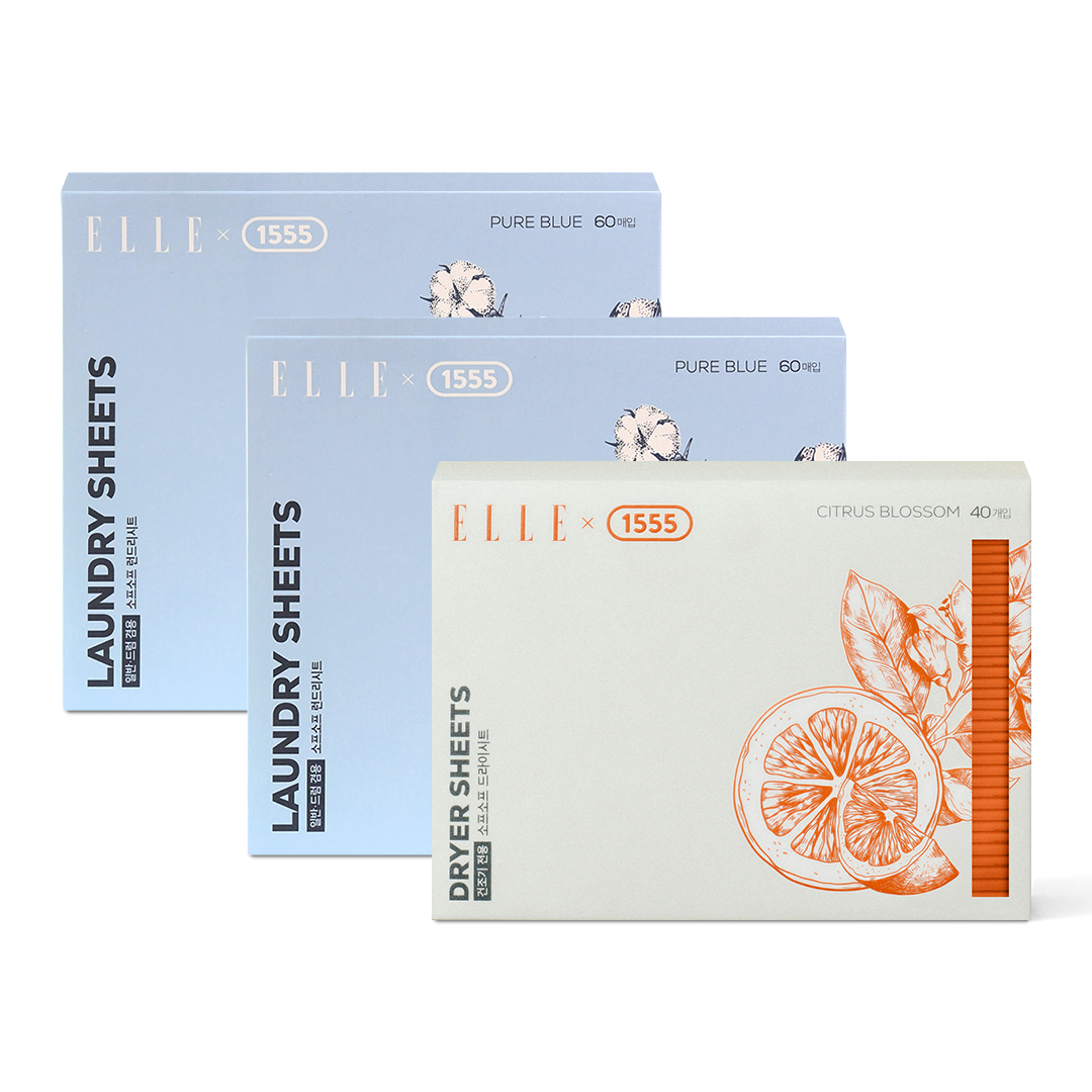 ELLE x 1555 소프소프 세탁 & 건조 세트 (런드리시트 120매 + 드라이시트 40매) - 메인 이미지