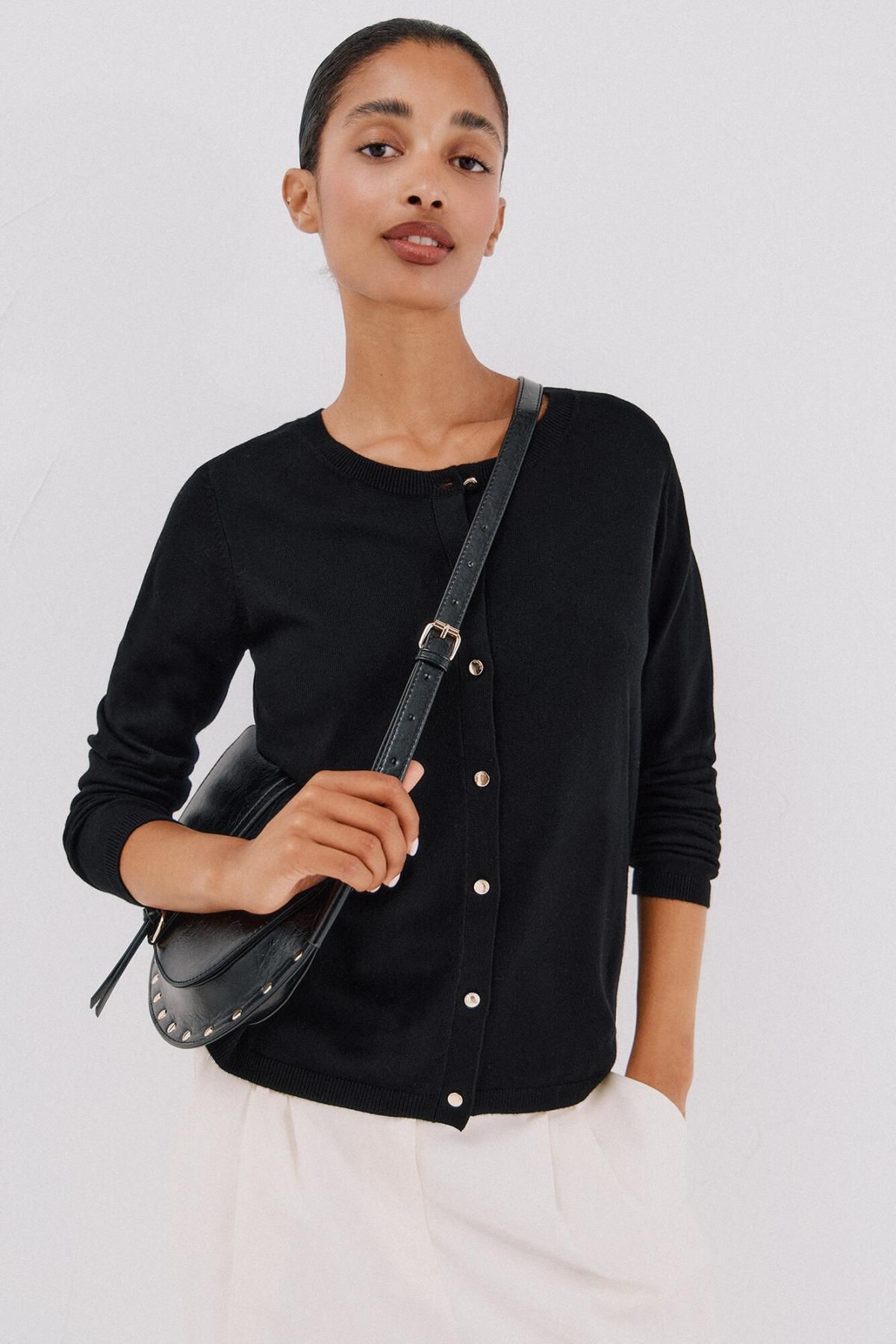 꼬르떼피엘 블랙 파인 니트 탑 6242659 NEGRO