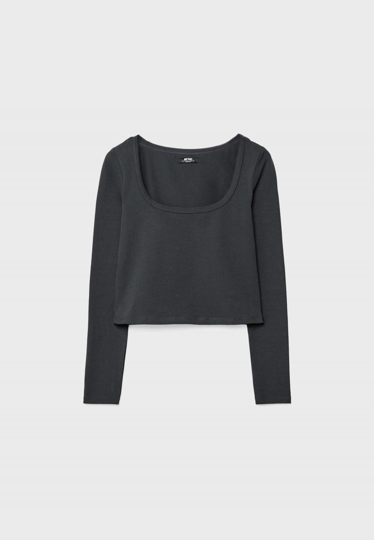 스트라디바리우스 크롭 베이직 스퀘어넥 긴팔 티셔츠 8077/650 DARK GREY - 상품 이미지