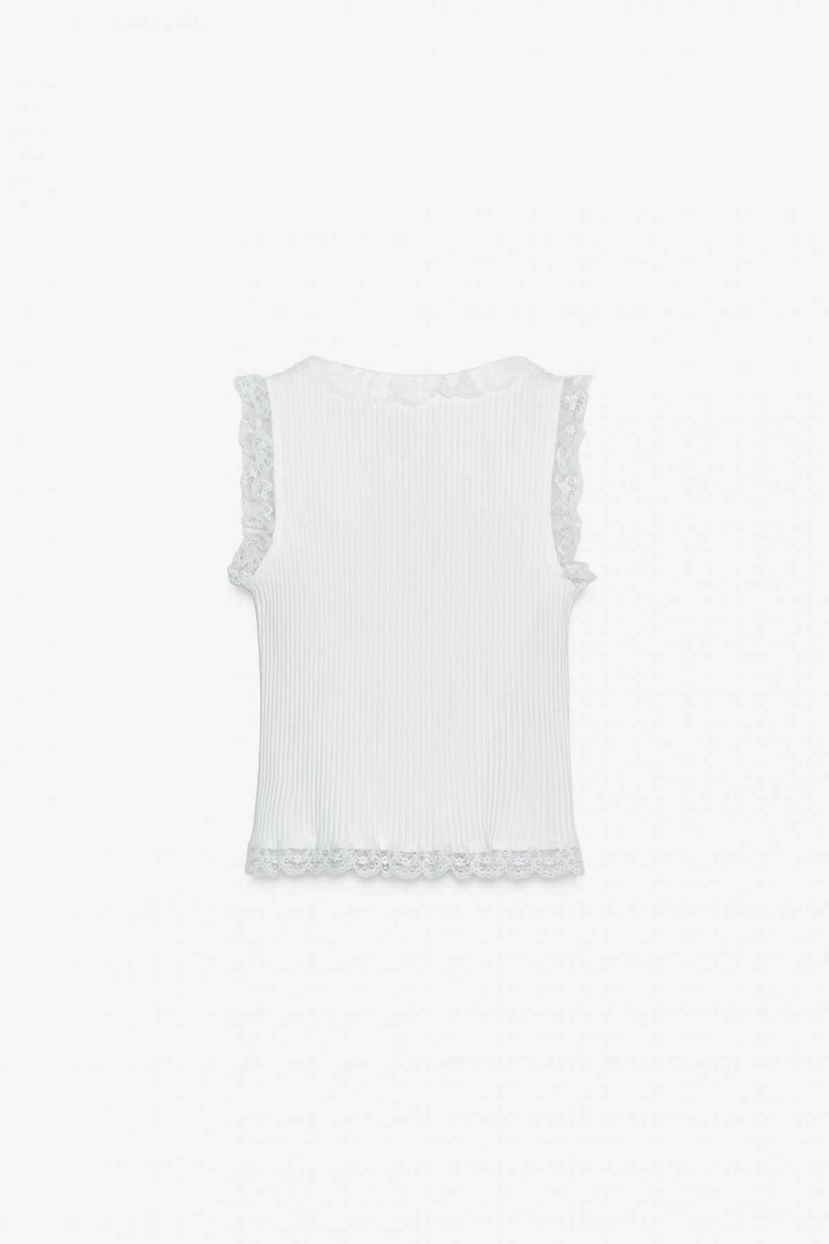 자라 레이스 디테일 립 니트 스퀘어넥 민소매 탑 0858/800 OYSTER-WHITE - 상세 이미지 5