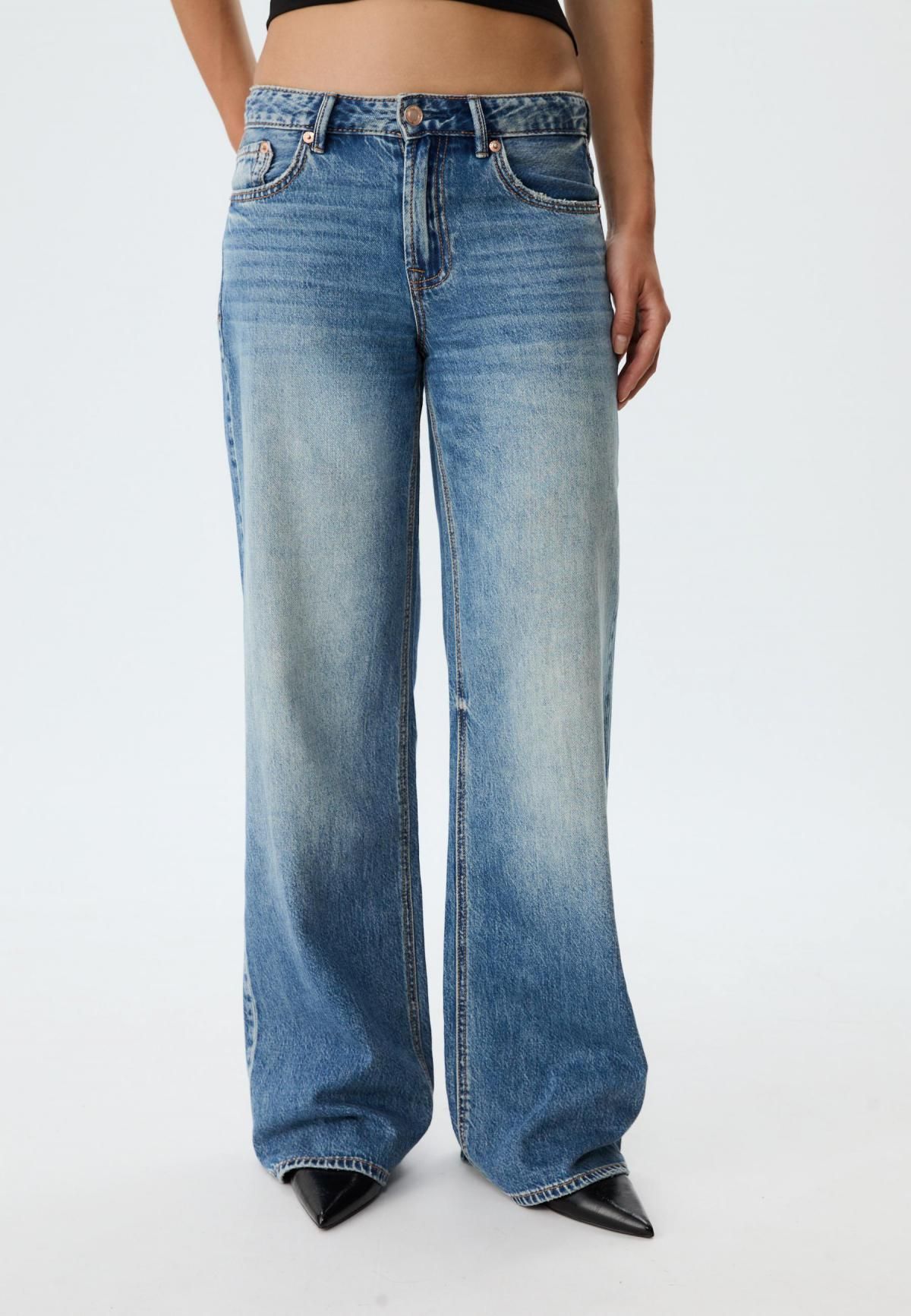 스트라디바리우스 트렌디 로우라이즈 와이드핏 데님 청바지 1441/620 MEDIUM DENIM WASH - 상품 이미지