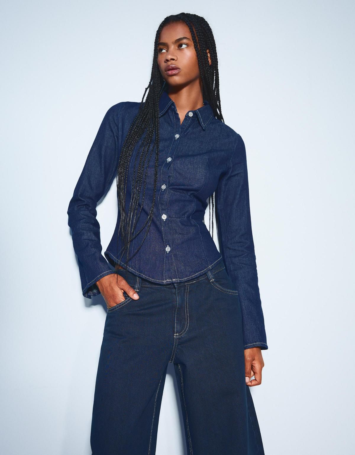 버쉬카 데님 캐주얼 긴팔 셔츠 6252/335 NAVY - 상세 이미지 3