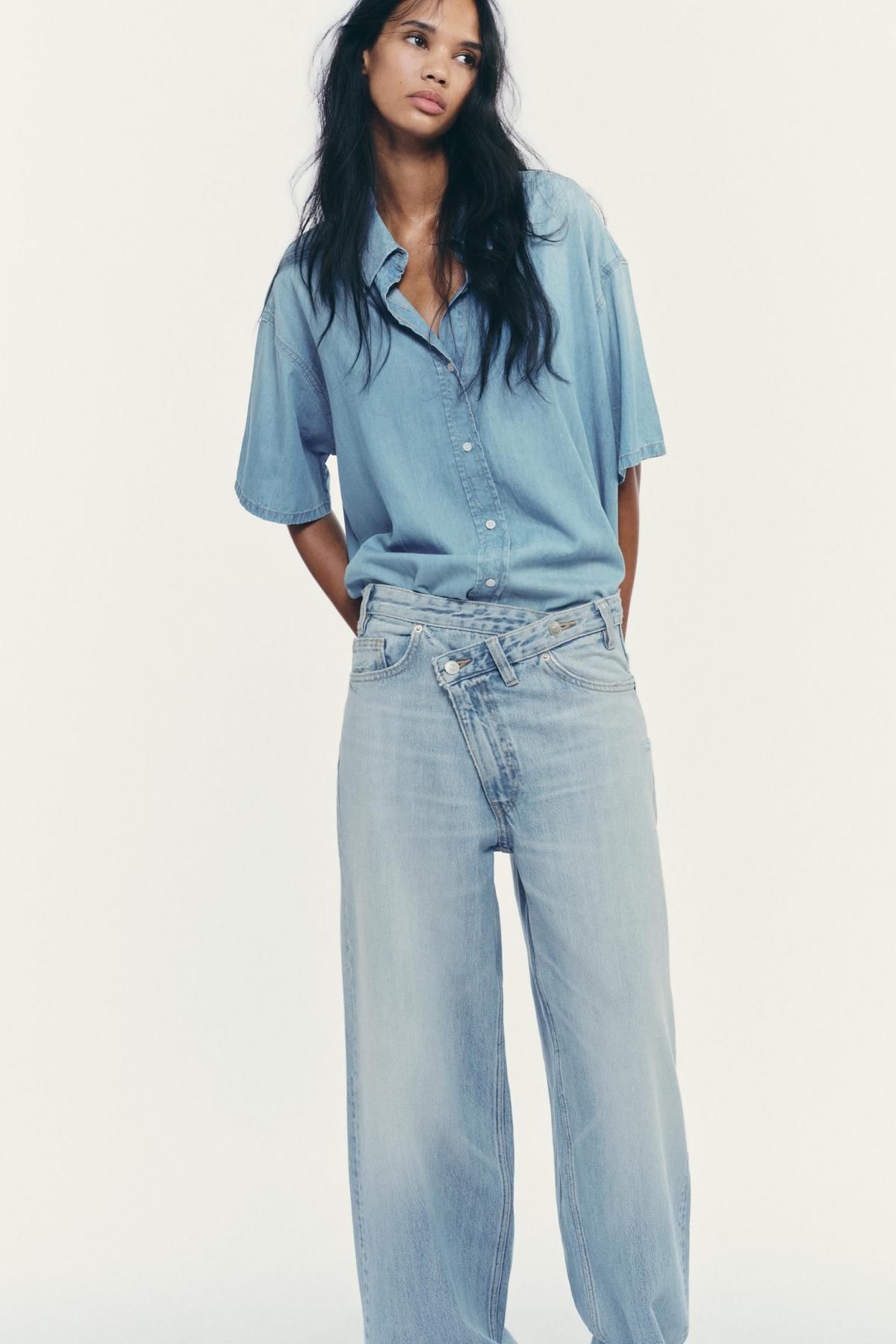 자라 트렌디 크롭 데님 반팔 셔츠 0250/261 LIGHT BLUE - 상세 이미지 4