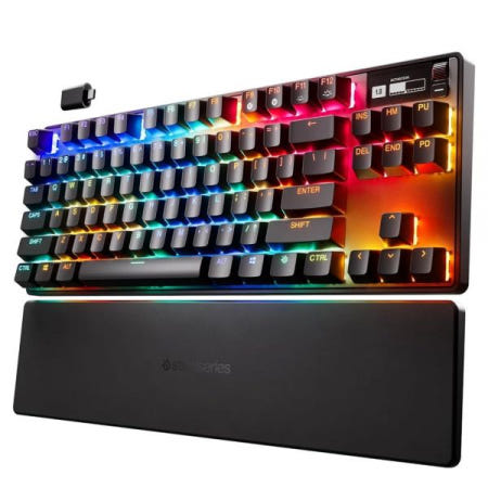 SteelSeries [해외]SteelSeries 에이펙스 프로 TKL 무선 기계식 게이밍 키보드 OLED 스크린 PBT 키캡 블루투스 5.0 2.4GHz USB C타입 2023 에디션