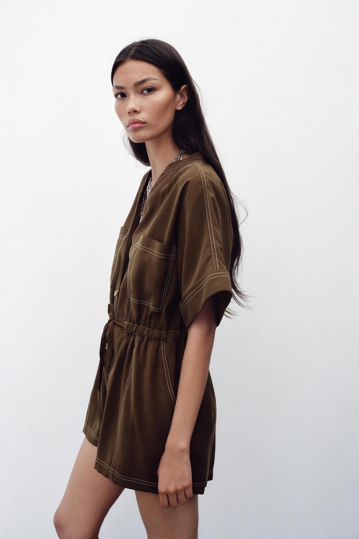 자라 테크니컬 스티치 숏 점프수트 8453/502 BROWN - 상세 이미지 4