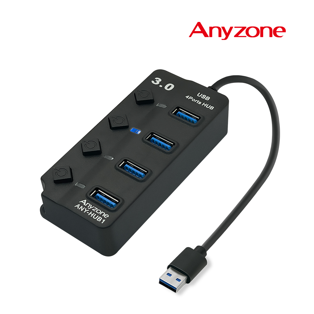 애니존 USB 3.0 A타입 허브 4포트 블랙 무전원 (어댑터별매) ANY-HUB1 - 메인 이미지