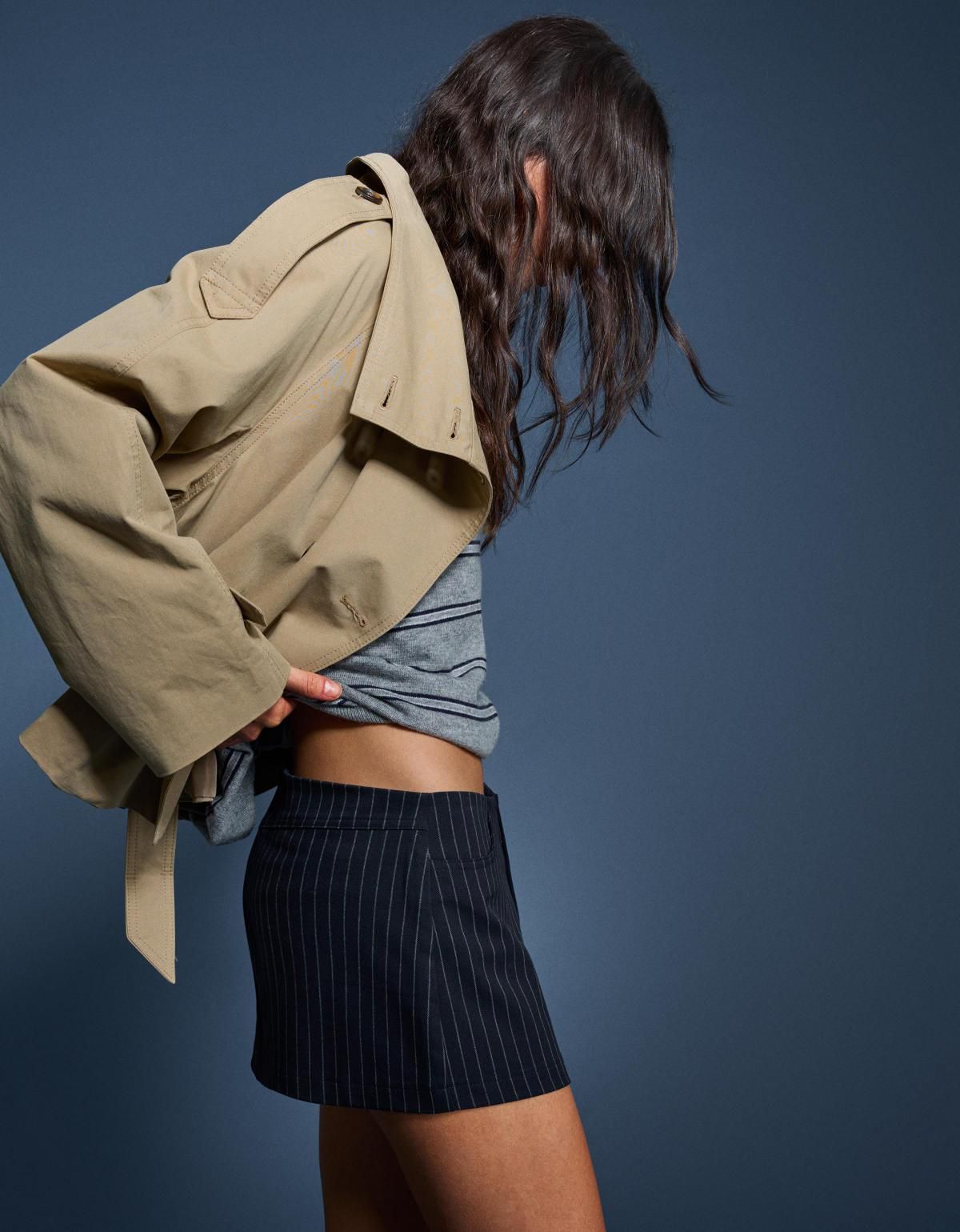 버쉬카 테일러드 스트라이프 미니 스커트 6084/741 NAVY - 상세 이미지 5