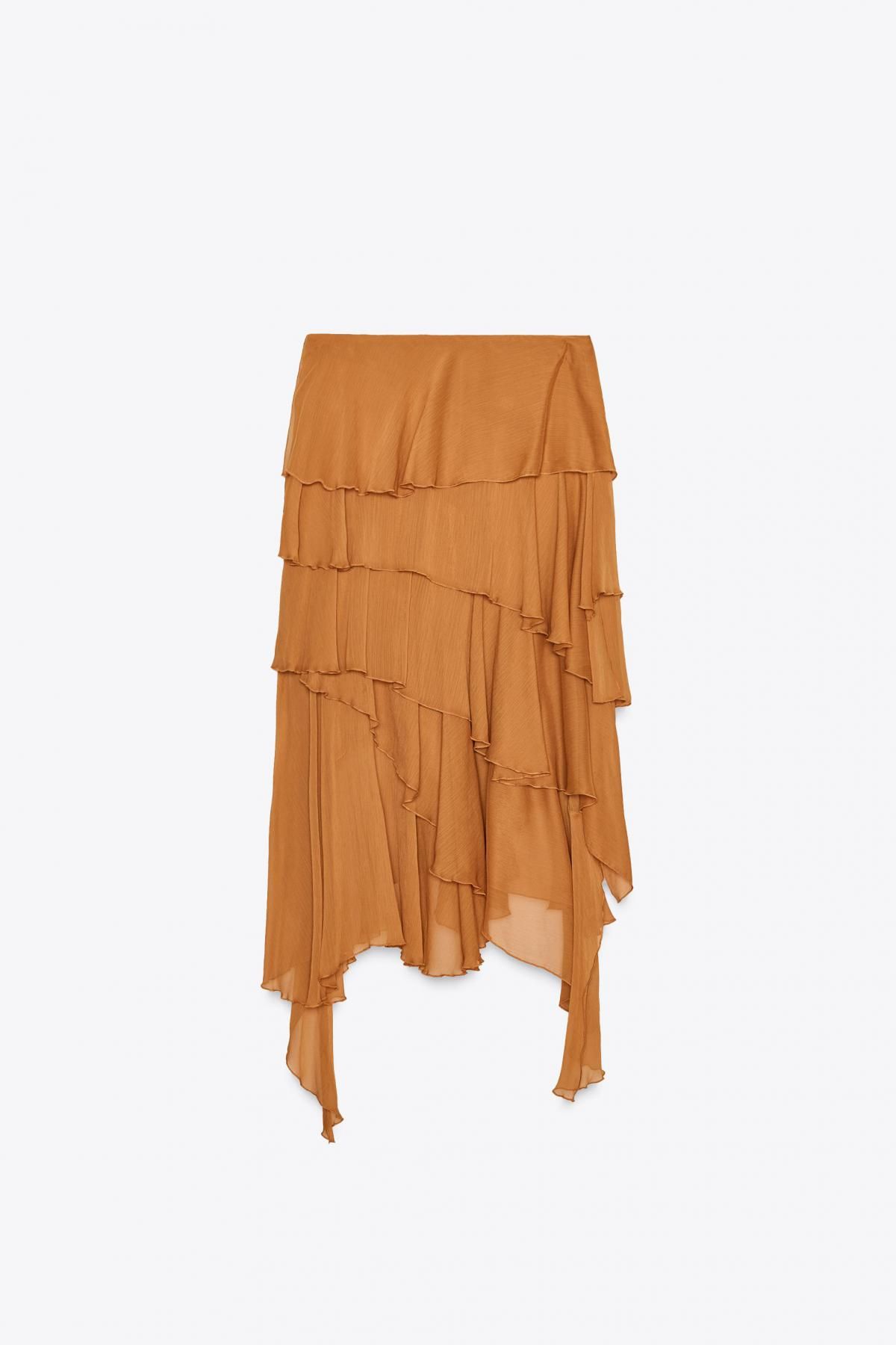 자라 러플 언밸런스 미디 스커트 4786/248 ORANGE - 상세 이미지 5
