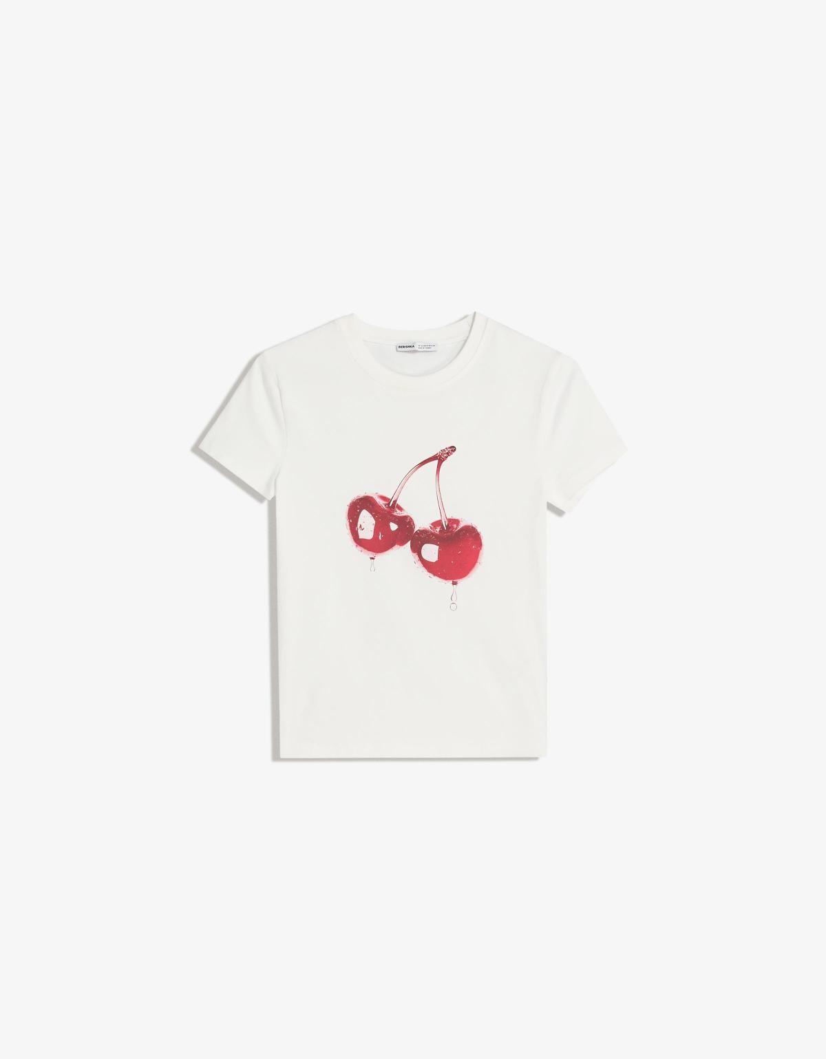 버쉬카 프린트 반팔 티셔츠 체리 그래픽 화이트 7824/187 OFF WHITE - 상품 이미지