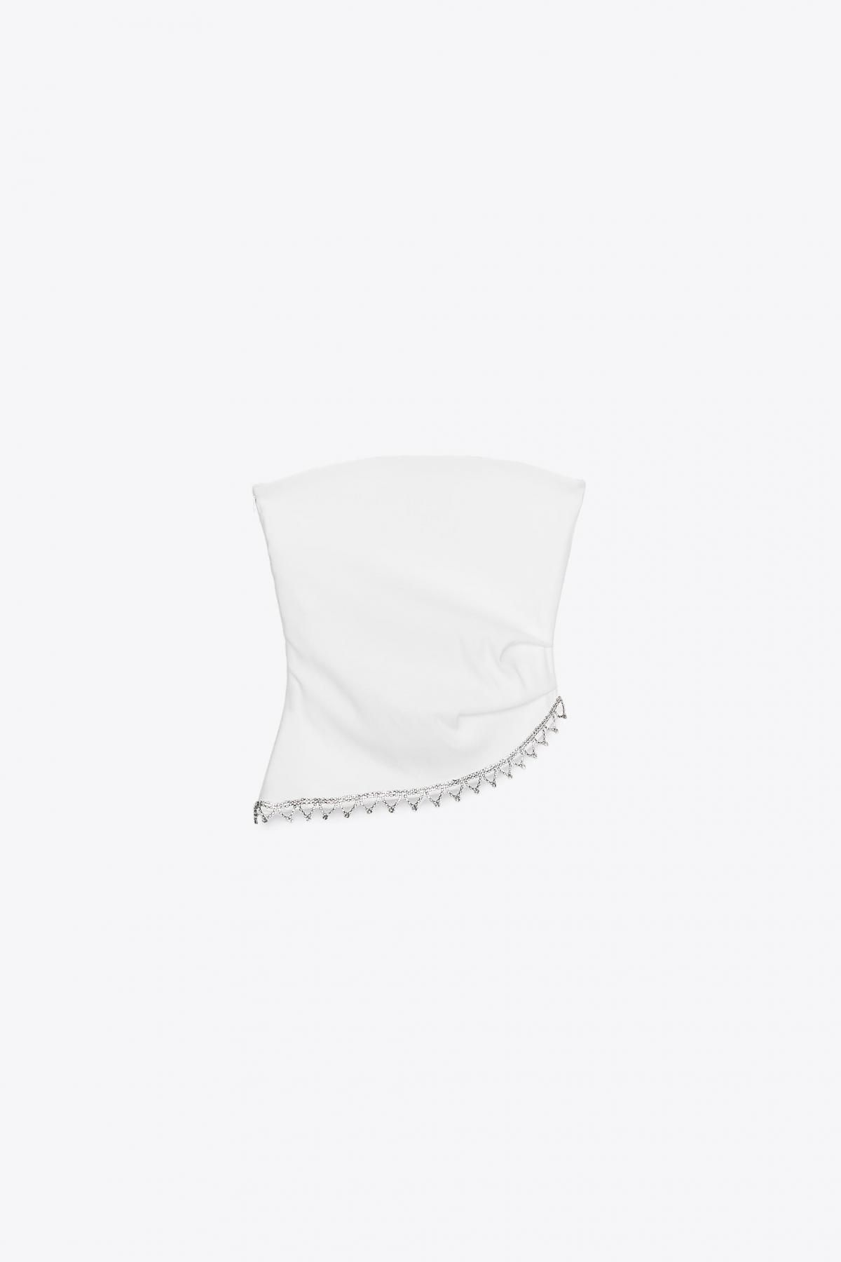 자라 주얼 아시메트릭 스트랩리스 탑 0085/809 OYSTER-WHITE - 메인 이미지