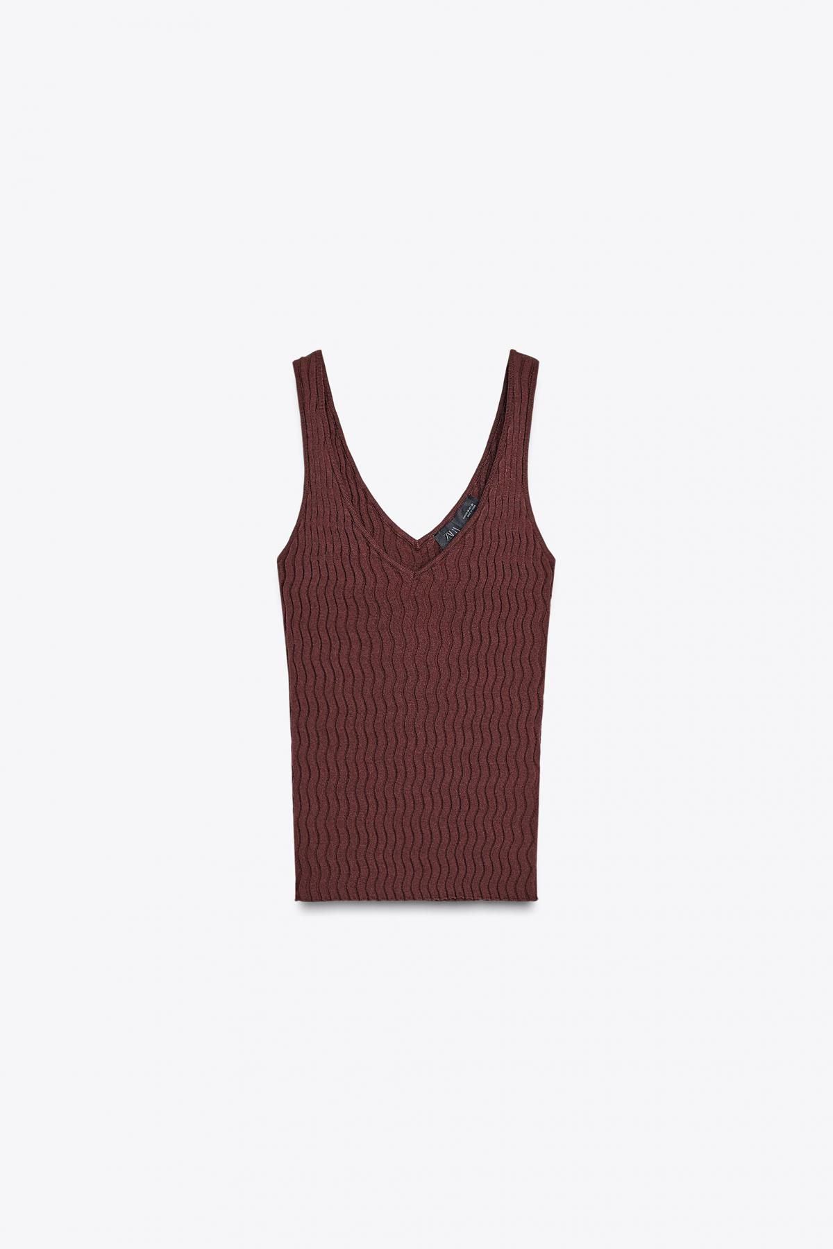 자라 텍스처드 브이넥 니트 민소매탑 슬림핏 4938/109 BURGUNDY - 메인 이미지