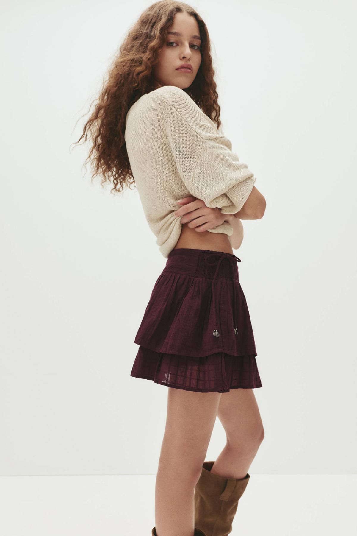 풀앤베어 러플 비즈 미니 스커트 7400/318 BURGUNDY - 상세 이미지 3