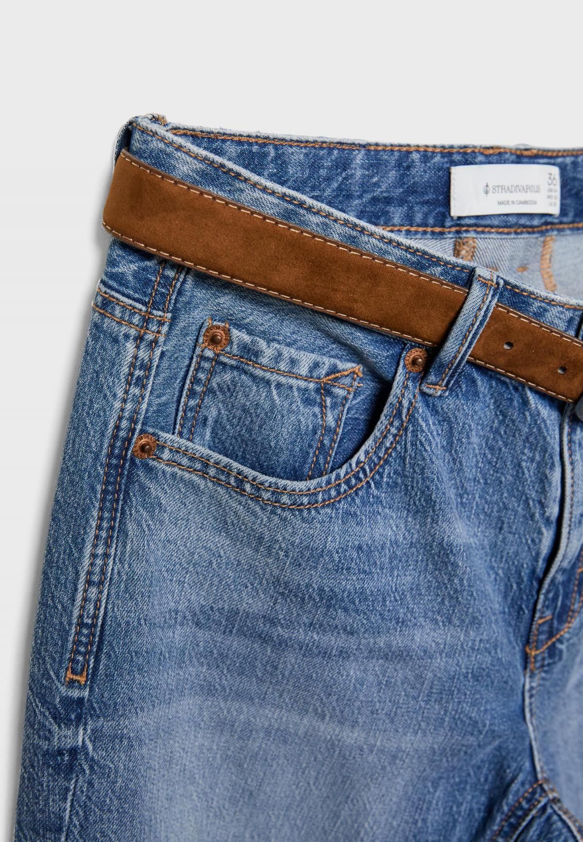 스트라디바리우스 트렌디 벨트 미드라이즈 부츠컷 청바지 4868/663 MEDIUM BLUE DENIM - 상세 이미지 4