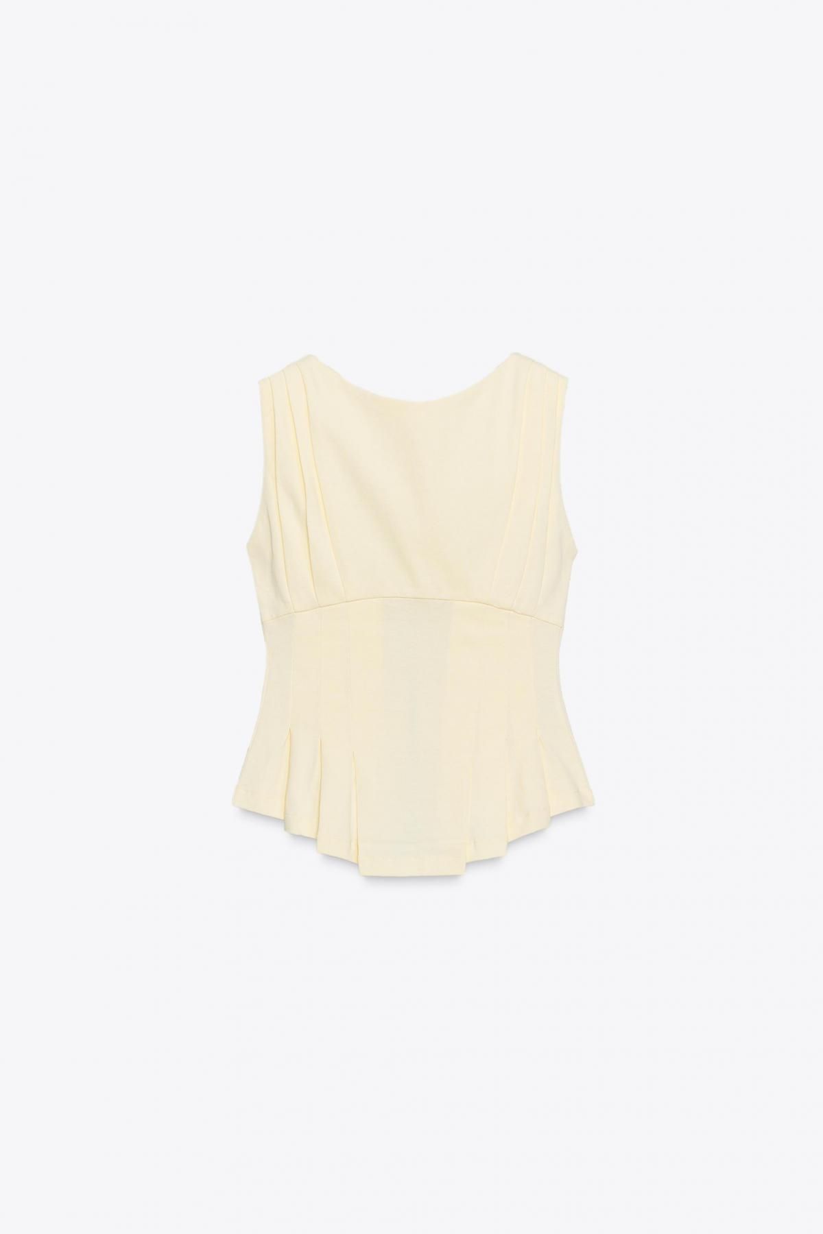 자라 플리츠 디테일 백지퍼 민소매 티셔츠 3253/802 YELLOW - 메인 이미지