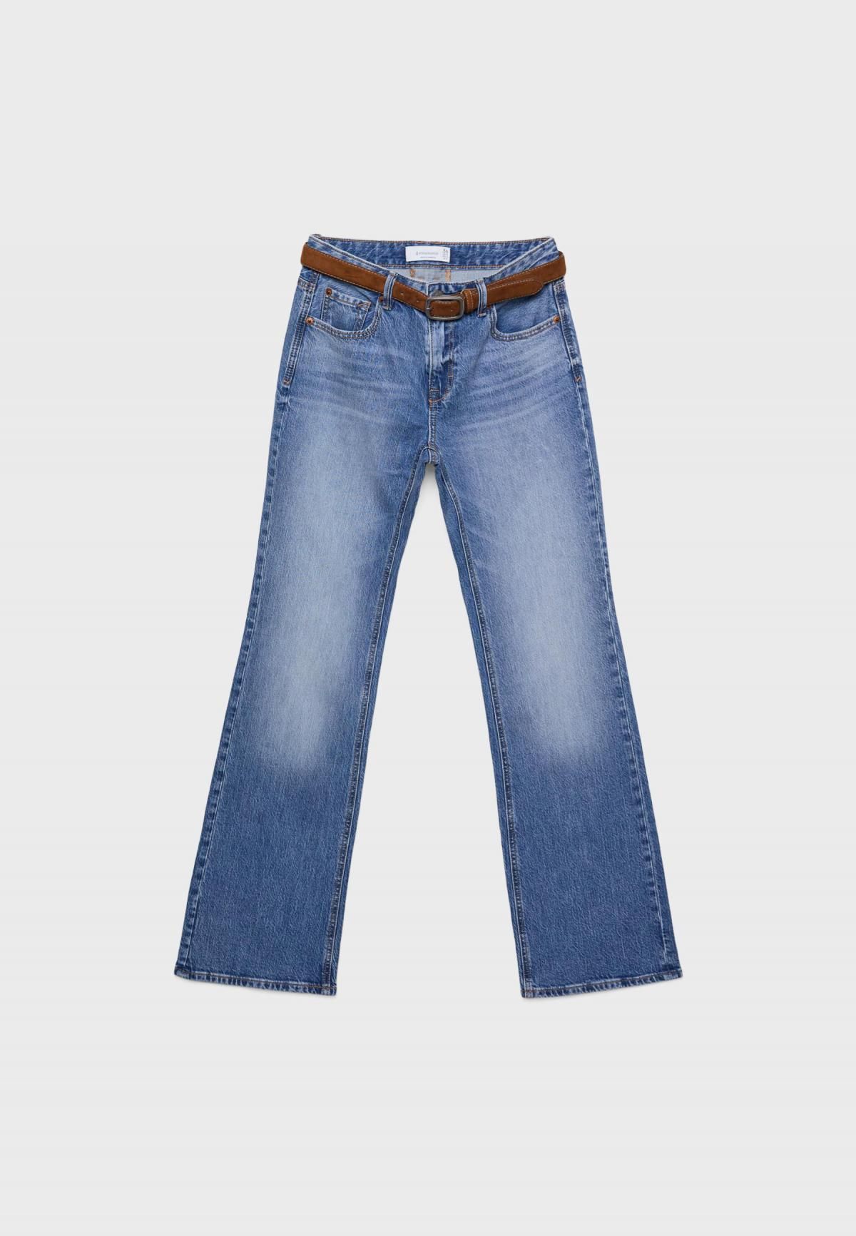 스트라디바리우스 트렌디 벨트 미드라이즈 부츠컷 청바지 4868/663 MEDIUM BLUE DENIM - 상세 이미지 2