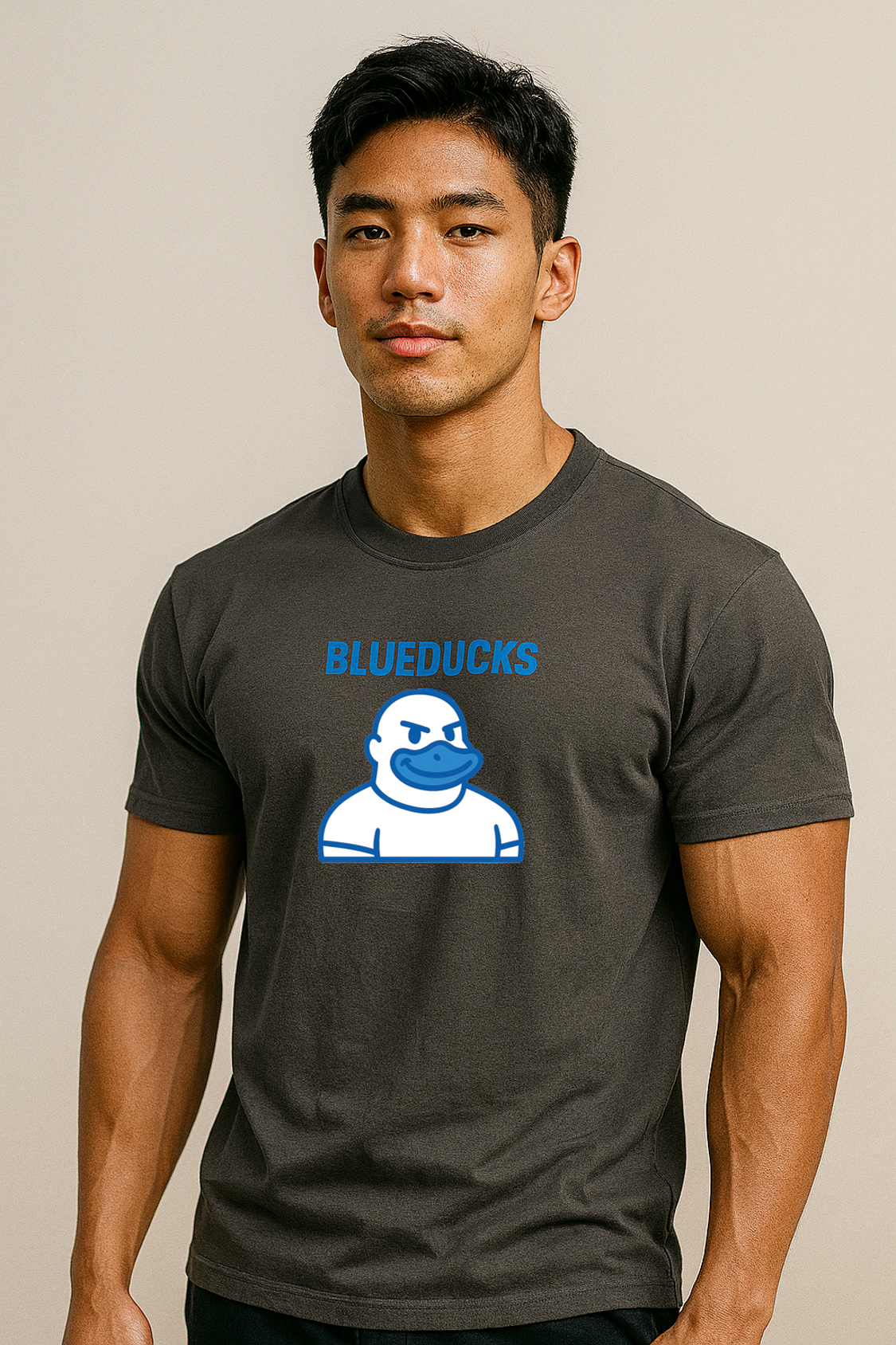 루즈핏 폴리 드라이 소프트터치 반팔 티셔츠 (공용)_BLUEDUCKS 근육덕 캐릭터 / 4가지 색상 - 메인 이미지