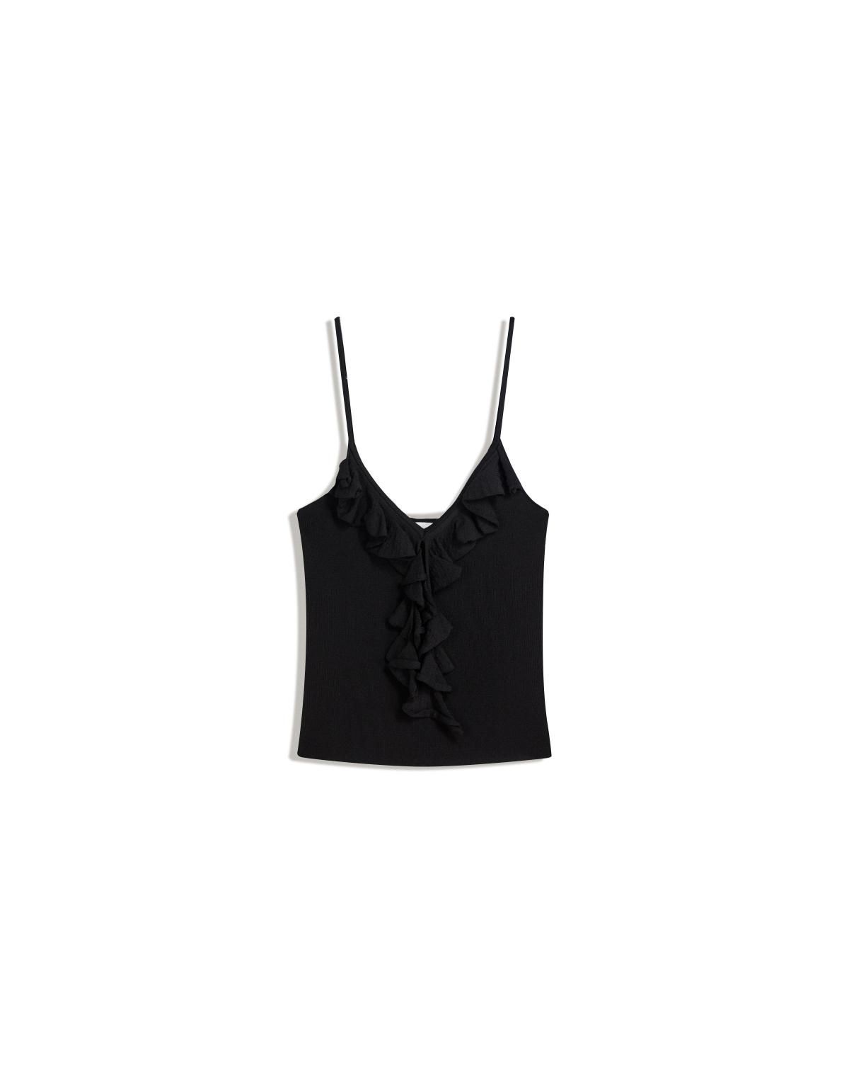버쉬카 러플 스트랩 슬리브리스 탑 8748/663 BLACK - 상품 이미지