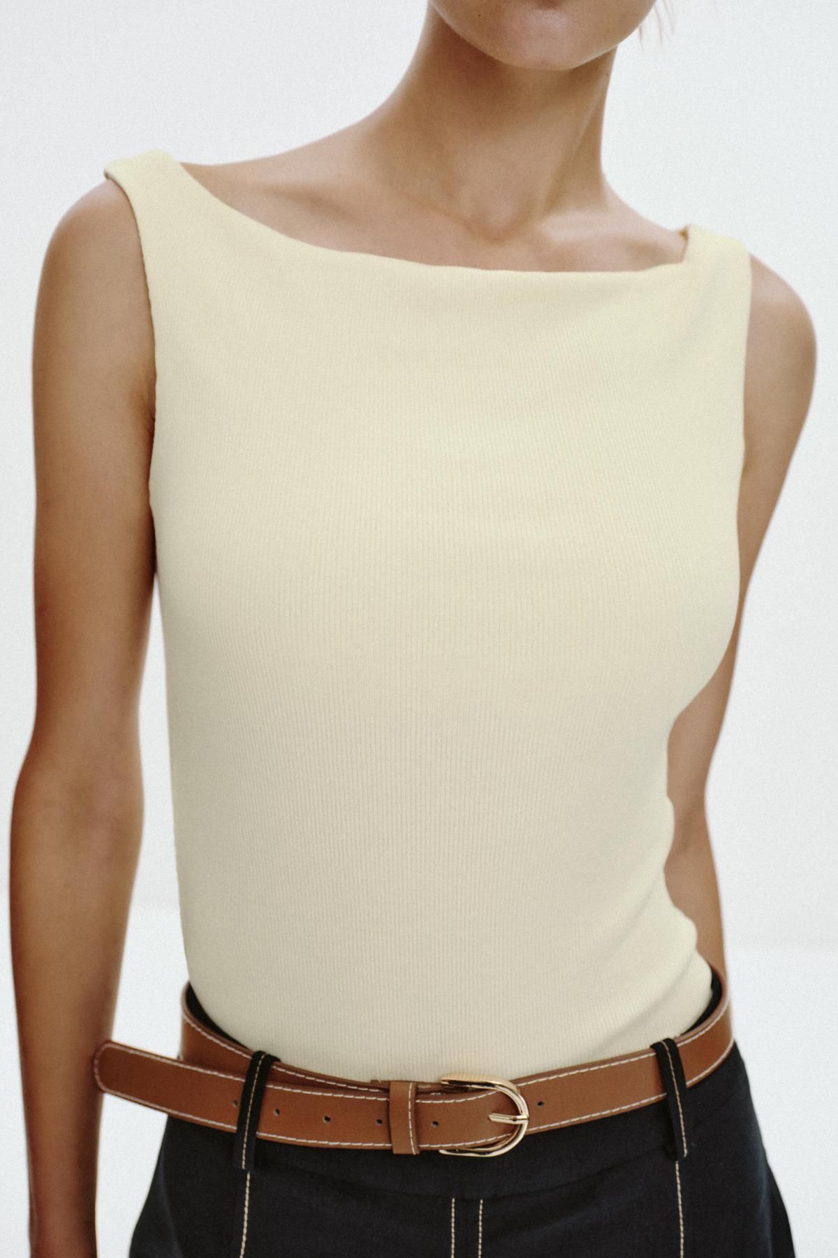 자라 트렌디 콜드숄더 슬림핏 골지 티셔츠 1044/629 BUTTER - 상세 이미지 5