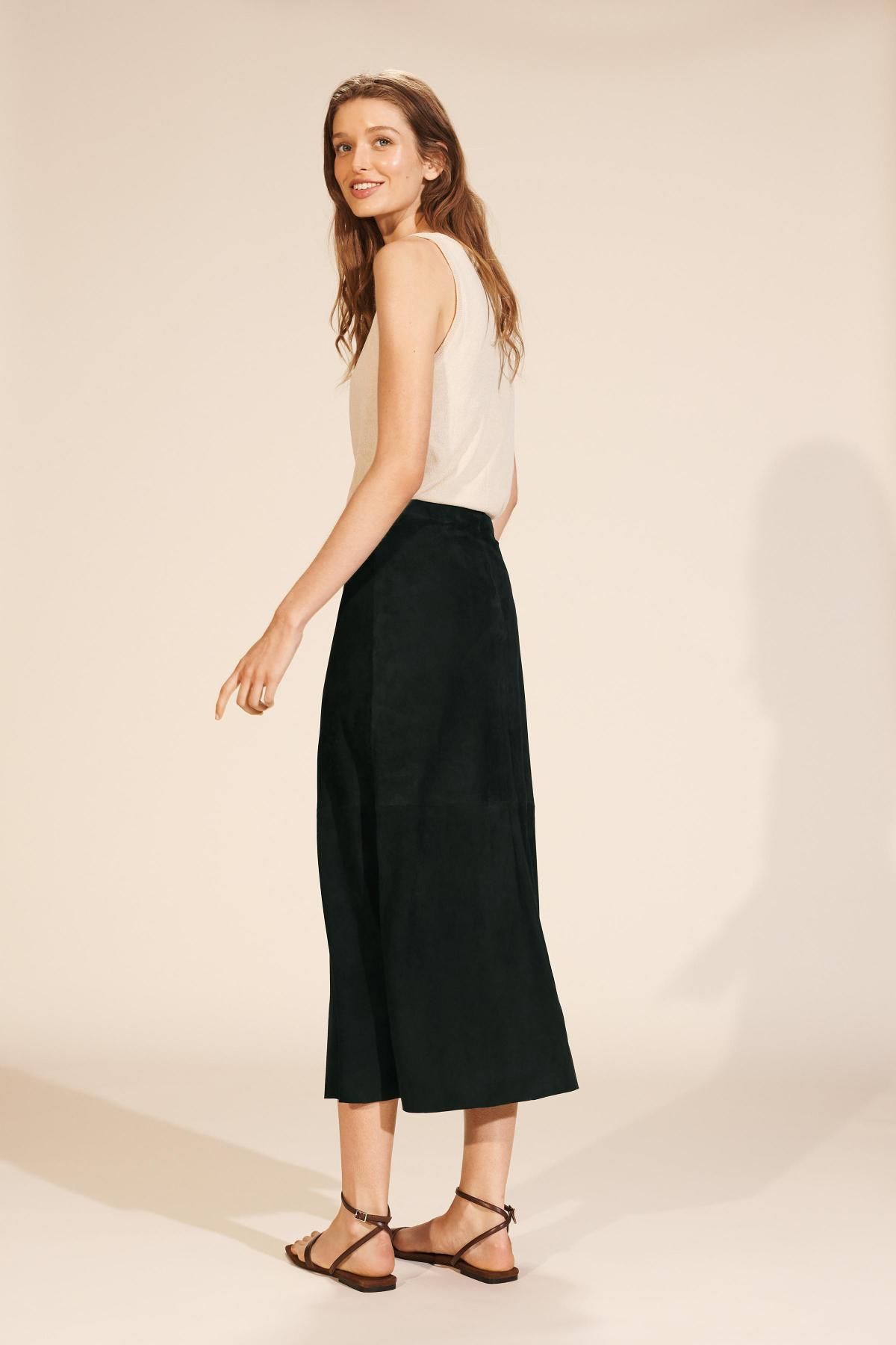 자라 미니멀 스웨이드 레더 미디 스커트 6098/911 DARK GREEN - 상세 이미지 4