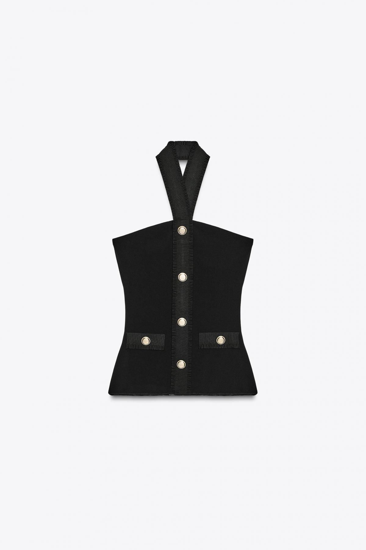 자라 테크니컬 스트레치 홀터넥 슬리브리스 탑 5584/130 BLACK - 메인 이미지