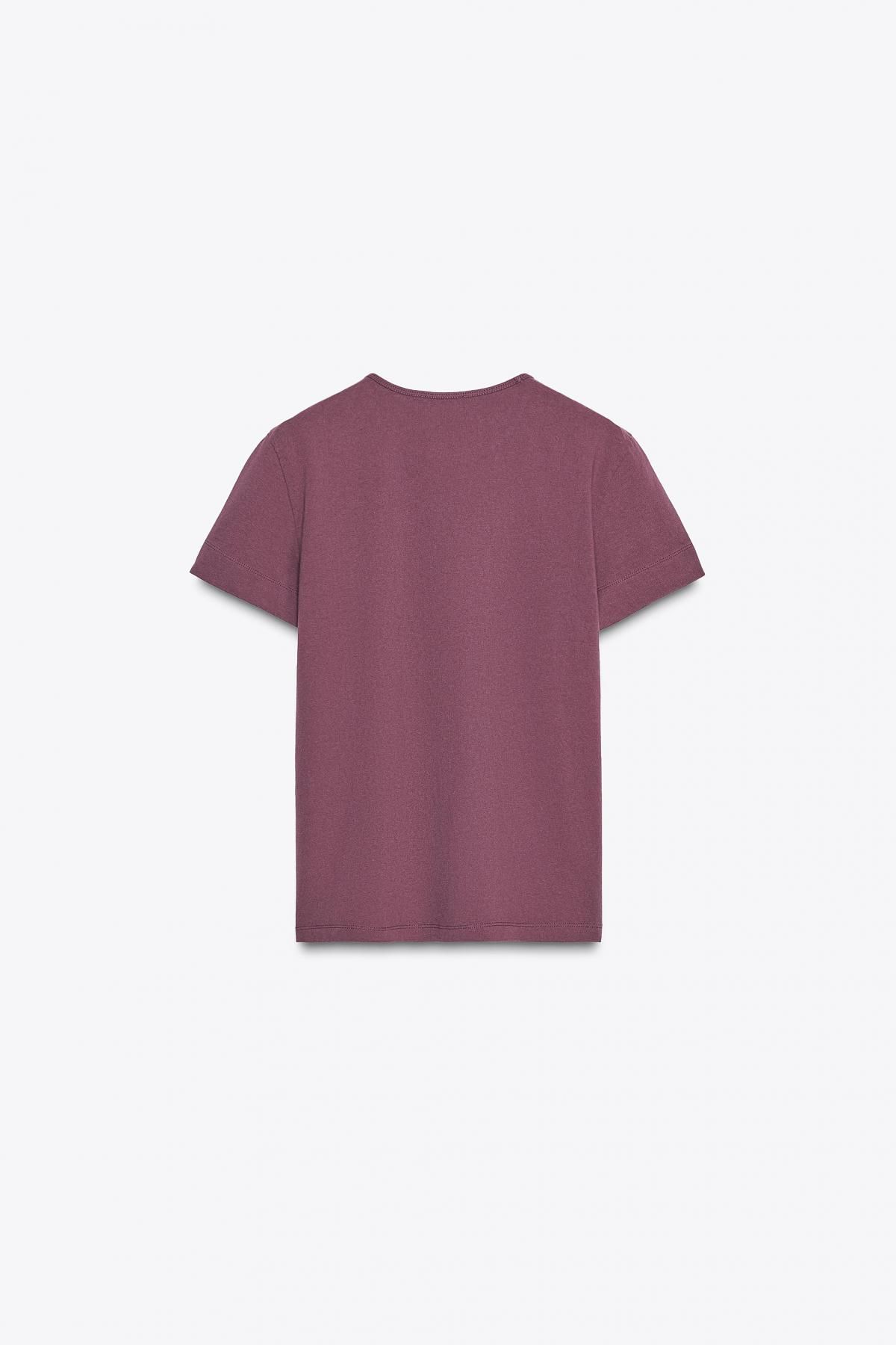 자라 내추럴 코튼 베이직 반팔 티셔츠 0858/441 BURGUNDY - 상세 이미지 4