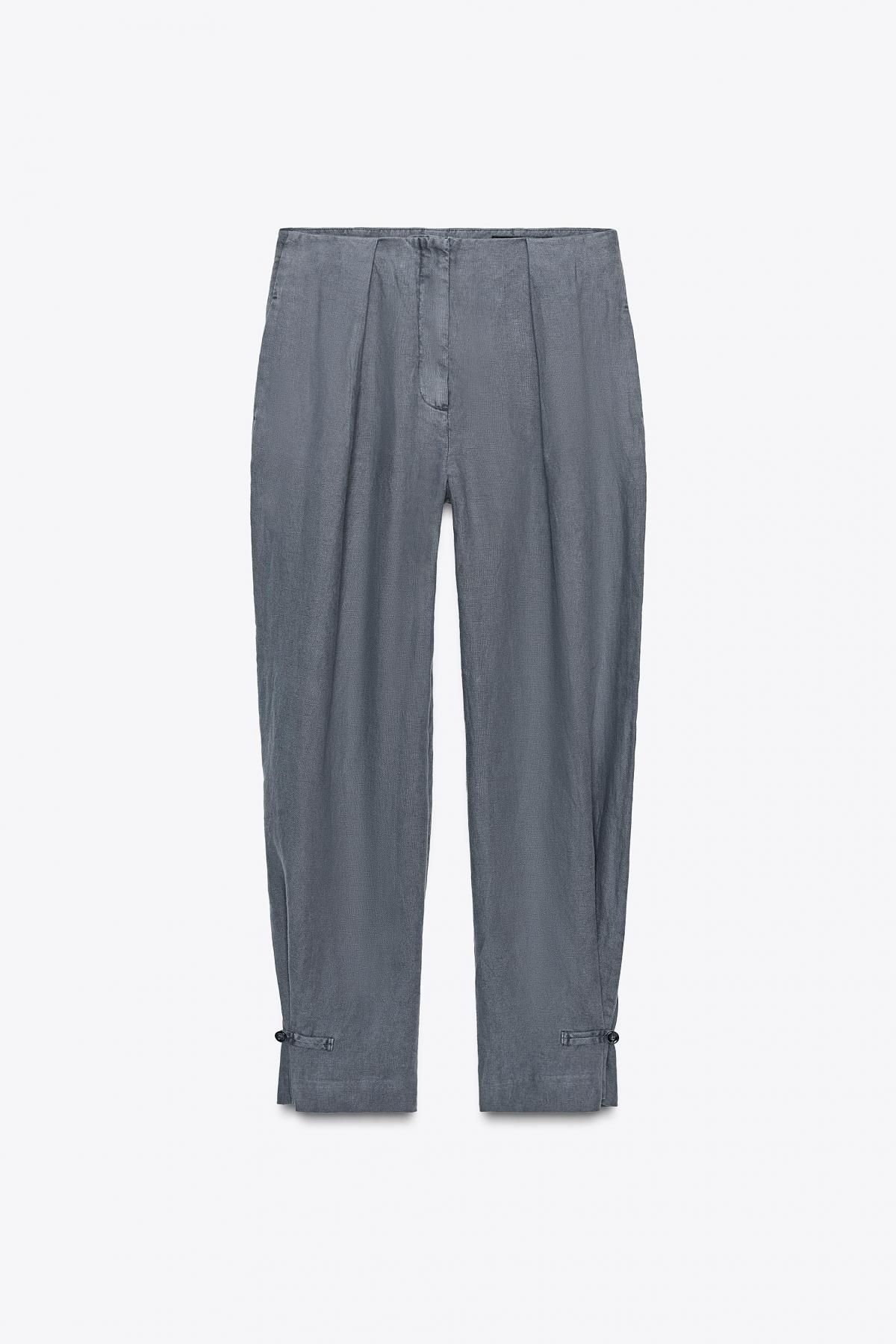 자라 테크니컬 린넨 와이드 플리츠 팬츠 3736/250 MID-GREY - 메인 이미지