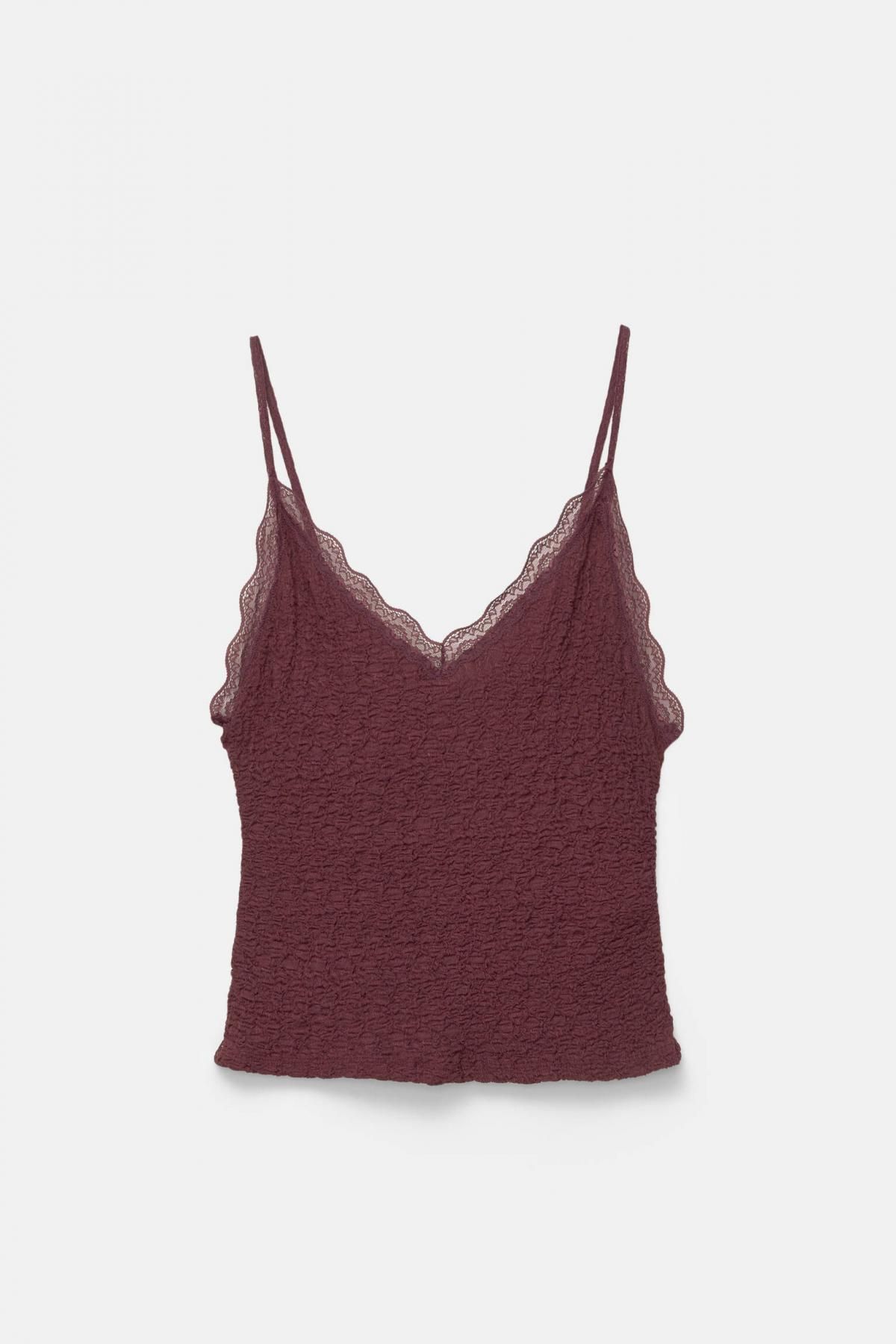 풀앤베어 레이스 브이넥 슬림핏 스트랩 민소매 탑 7151/331 MAROON - 상품 이미지