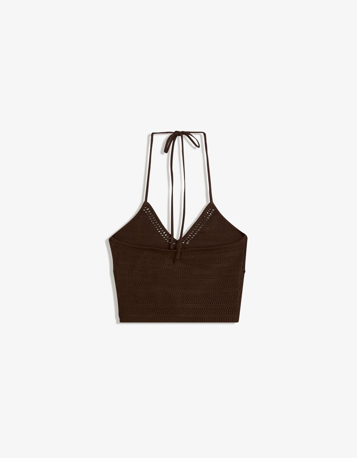 버쉬카 브라운 크롭 오픈 니트 홀터 탑 8745/623 BROWN - 상세 이미지 5