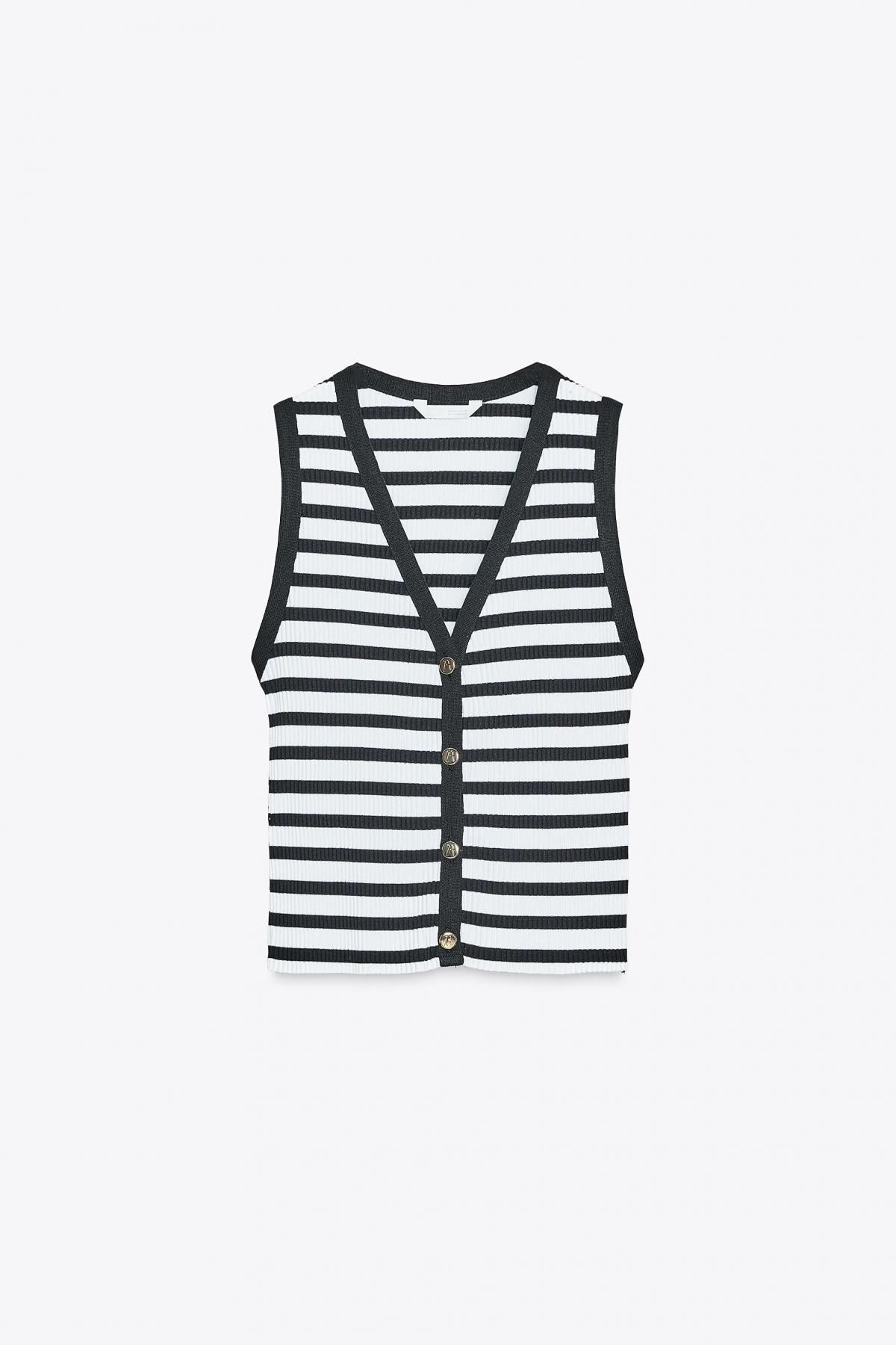 자라 로고 메탈 버튼 스트라이프 브이넥 니트 베스트 5644/804 STRIPED - 메인 이미지