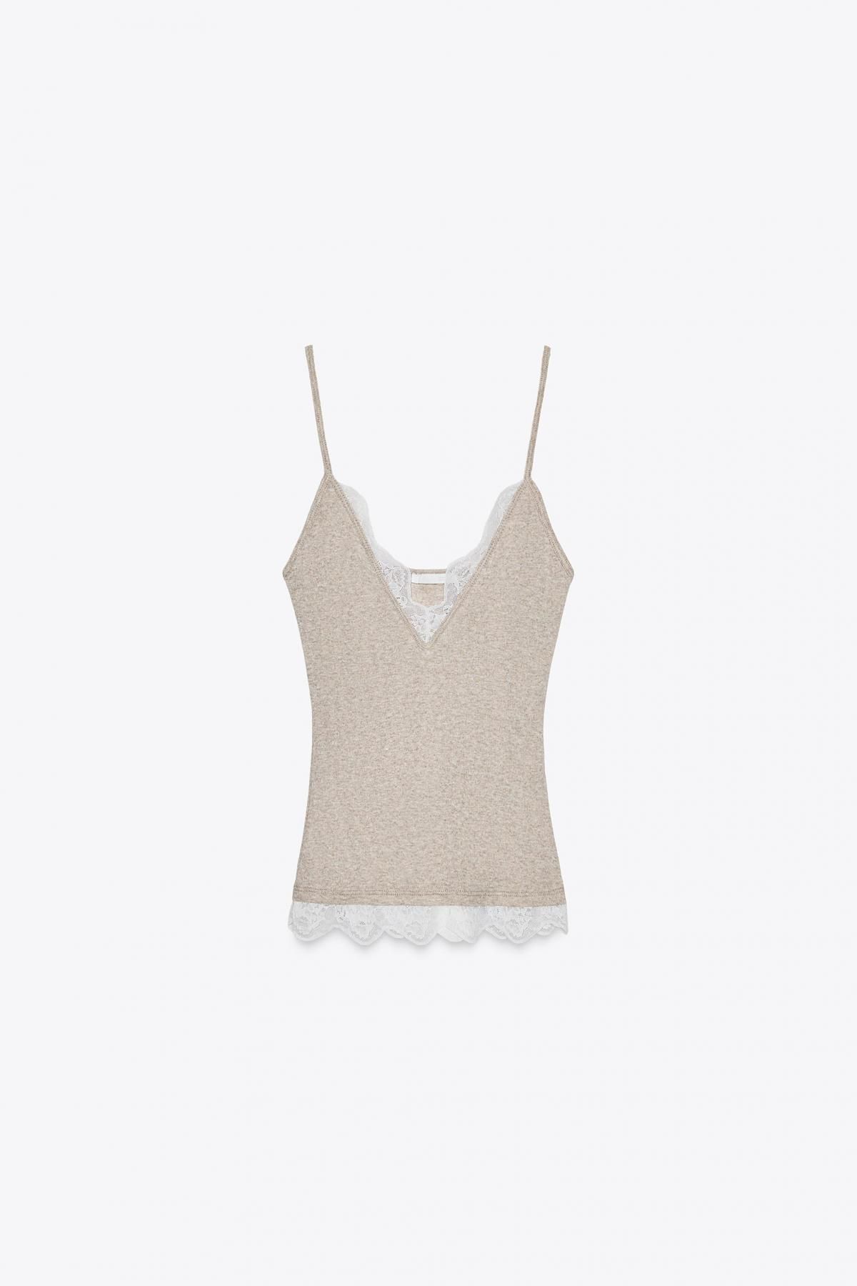 자라 레이스 스트랩 브이넥 캐미솔 탑 5644/826 BEIGE MARL - 상품 이미지
