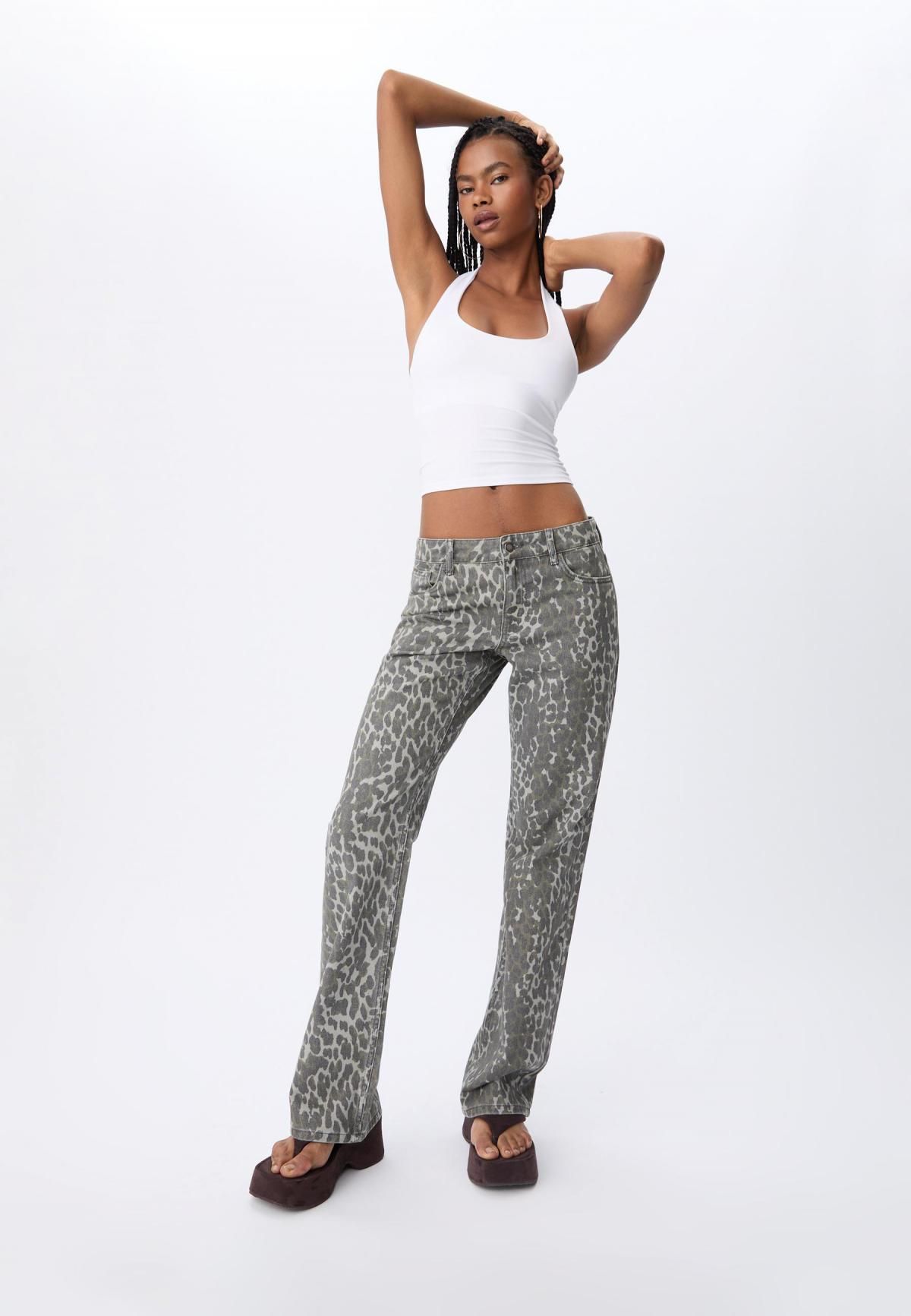스트라디바리우스 애니멀프린트 와이드 스트레이트 팬츠 8293/120 KHAKI - 상세 이미지 4