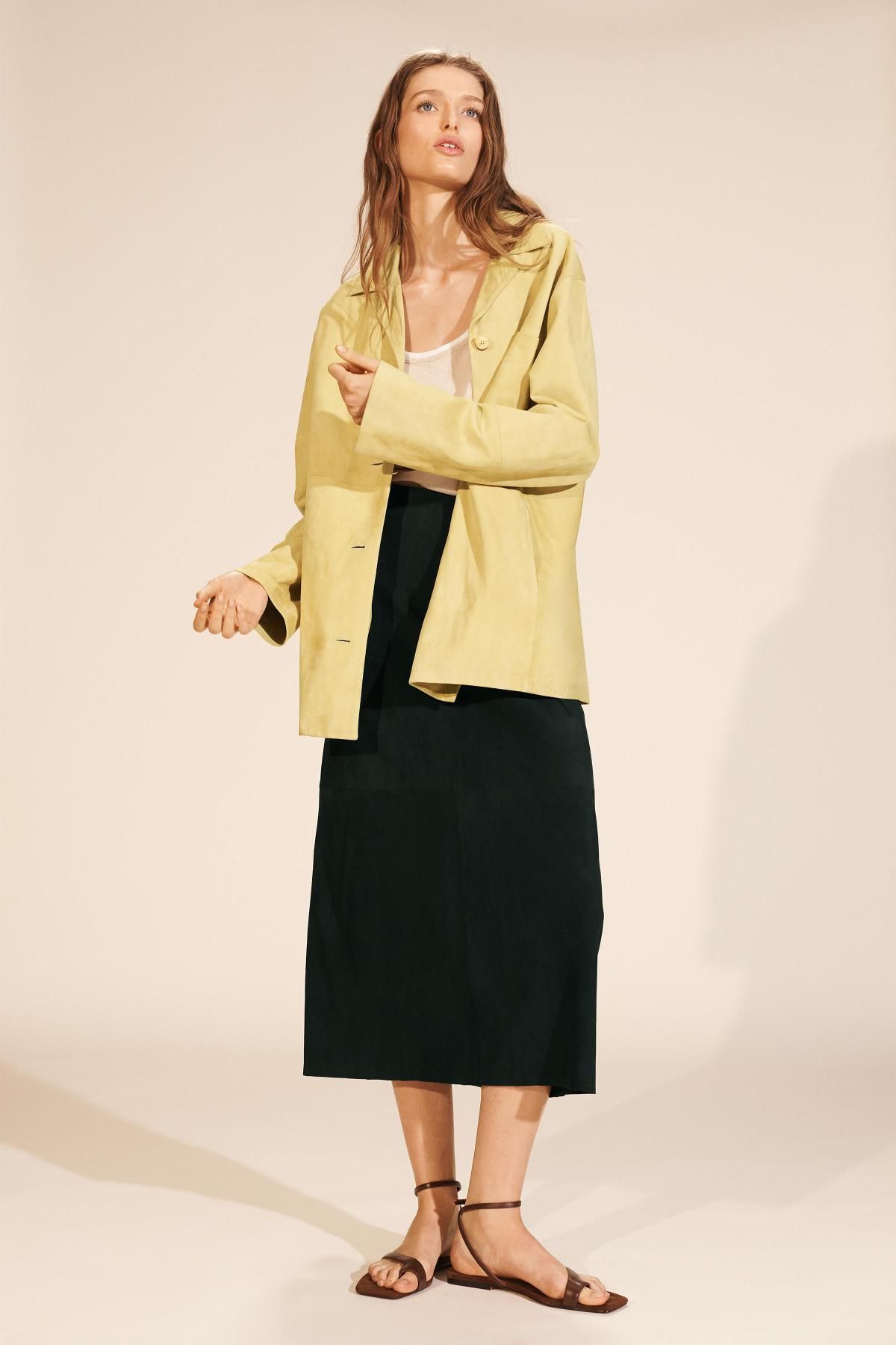 자라 스웨이드 레더 오버핏 포켓 셔츠 2521/900 YELLOW - 상세 이미지 3