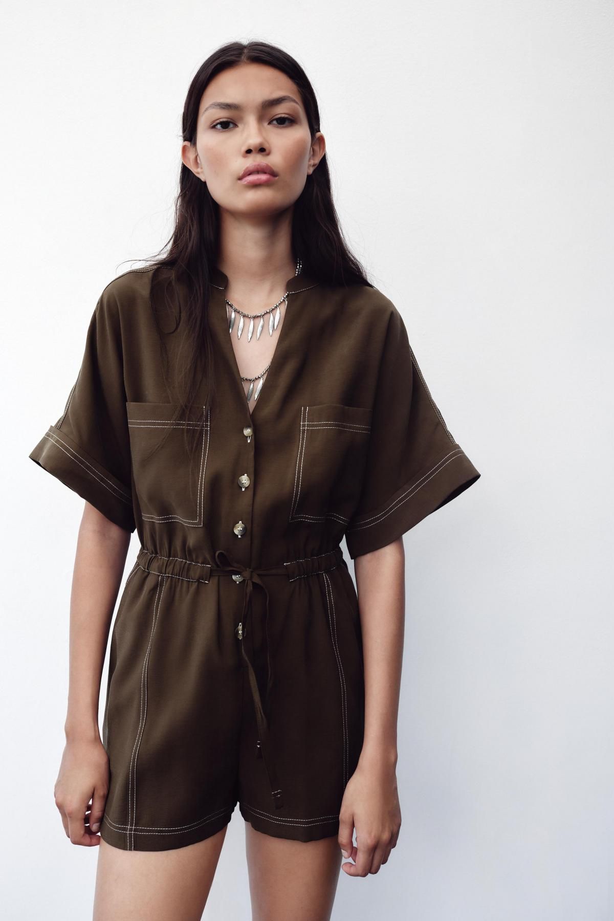 자라 테크니컬 스티치 숏 점프수트 8453/502 BROWN - 상세 이미지 2