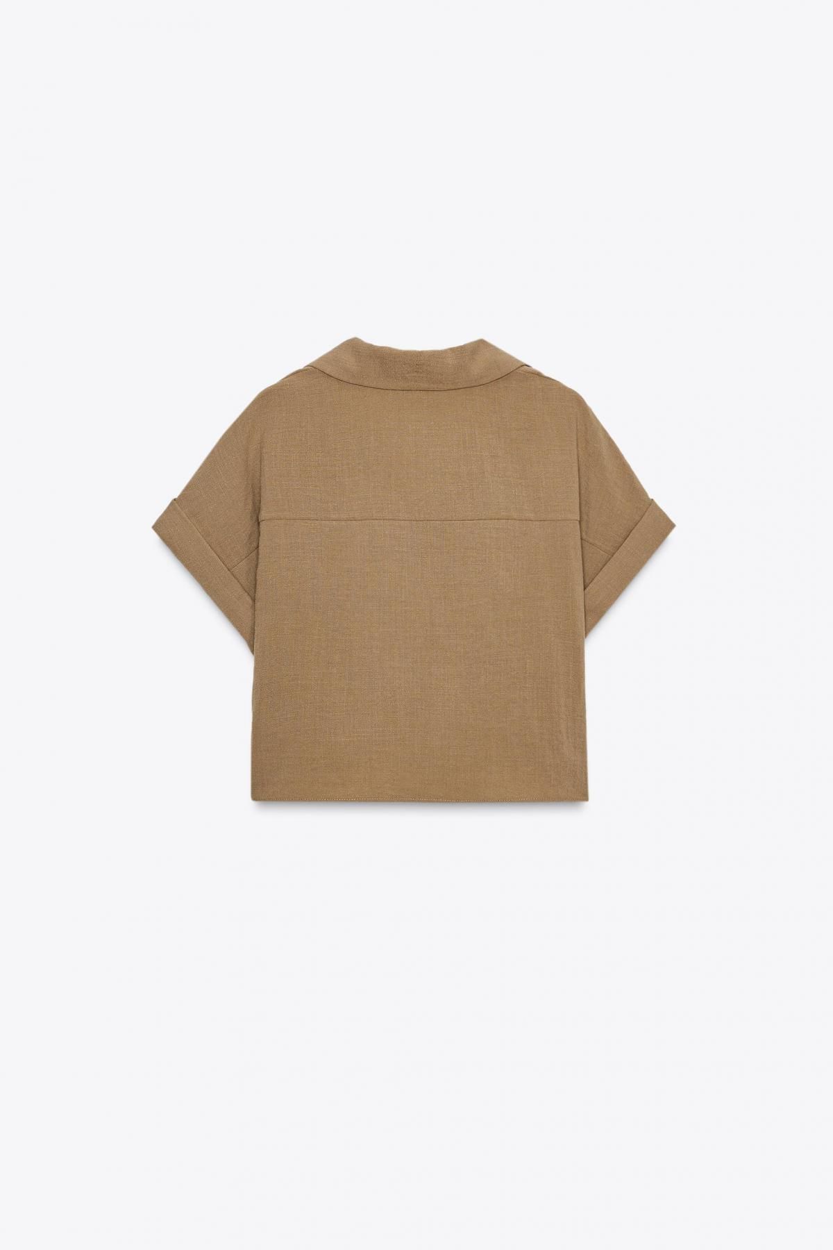자라 미니멀 크롭 더블버튼 반팔 셔츠 8581/741 BROWN - 상세 이미지 4