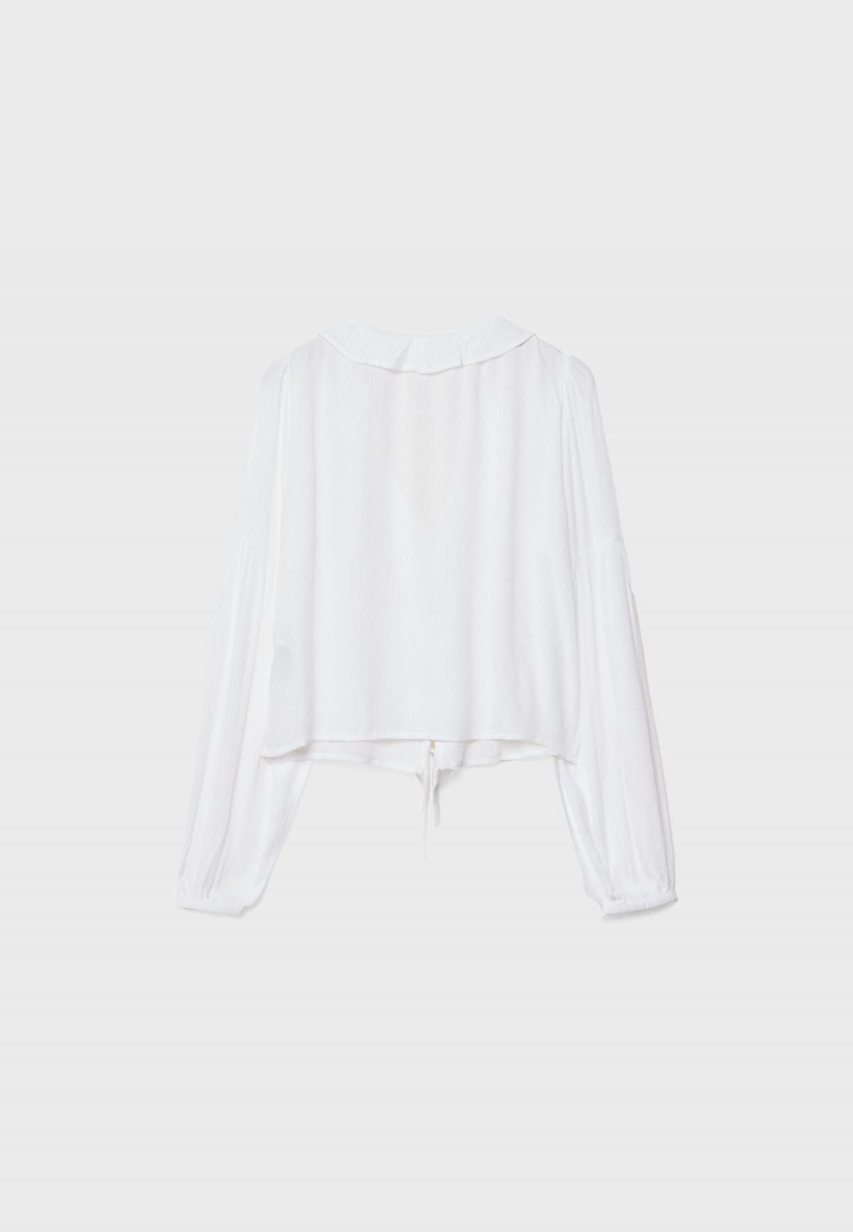 스트라디바리우스 러플 브이넥 루즈핏 블라우스 6051/438 WHITE - 상세 이미지 3