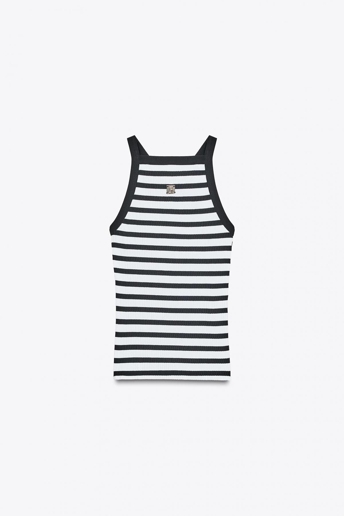자라 테크니컬 스트라이프 니트 민소매 브로치탑 5644/811 STRIPED - 메인 이미지