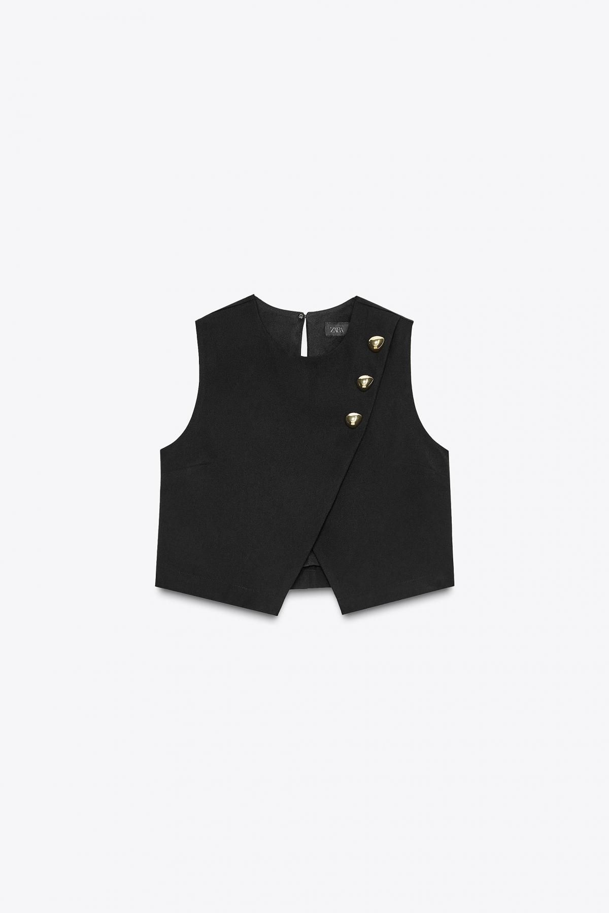 자라 골드버튼 크로스 민소매 베스트 탑 3897/151 BLACK - 메인 이미지