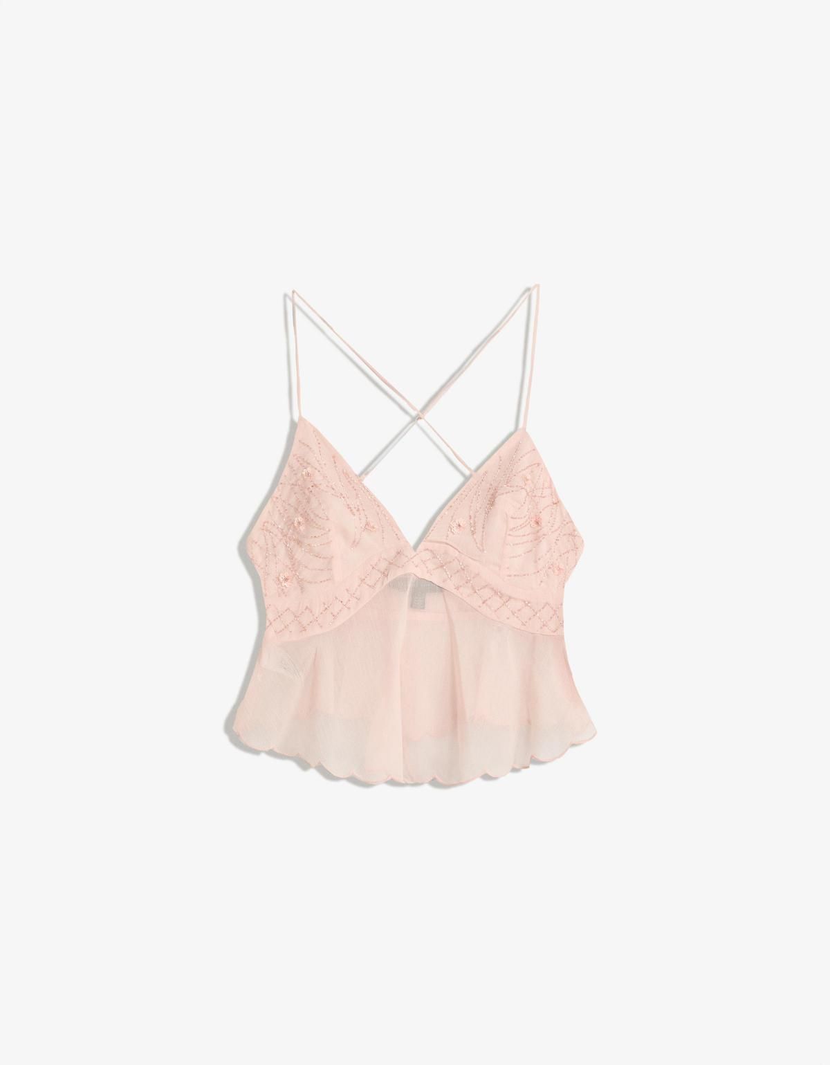 버쉬카 로맨틱 레이스 자수 스트랩 크롭탑 8774/404 PINK - 상품 이미지