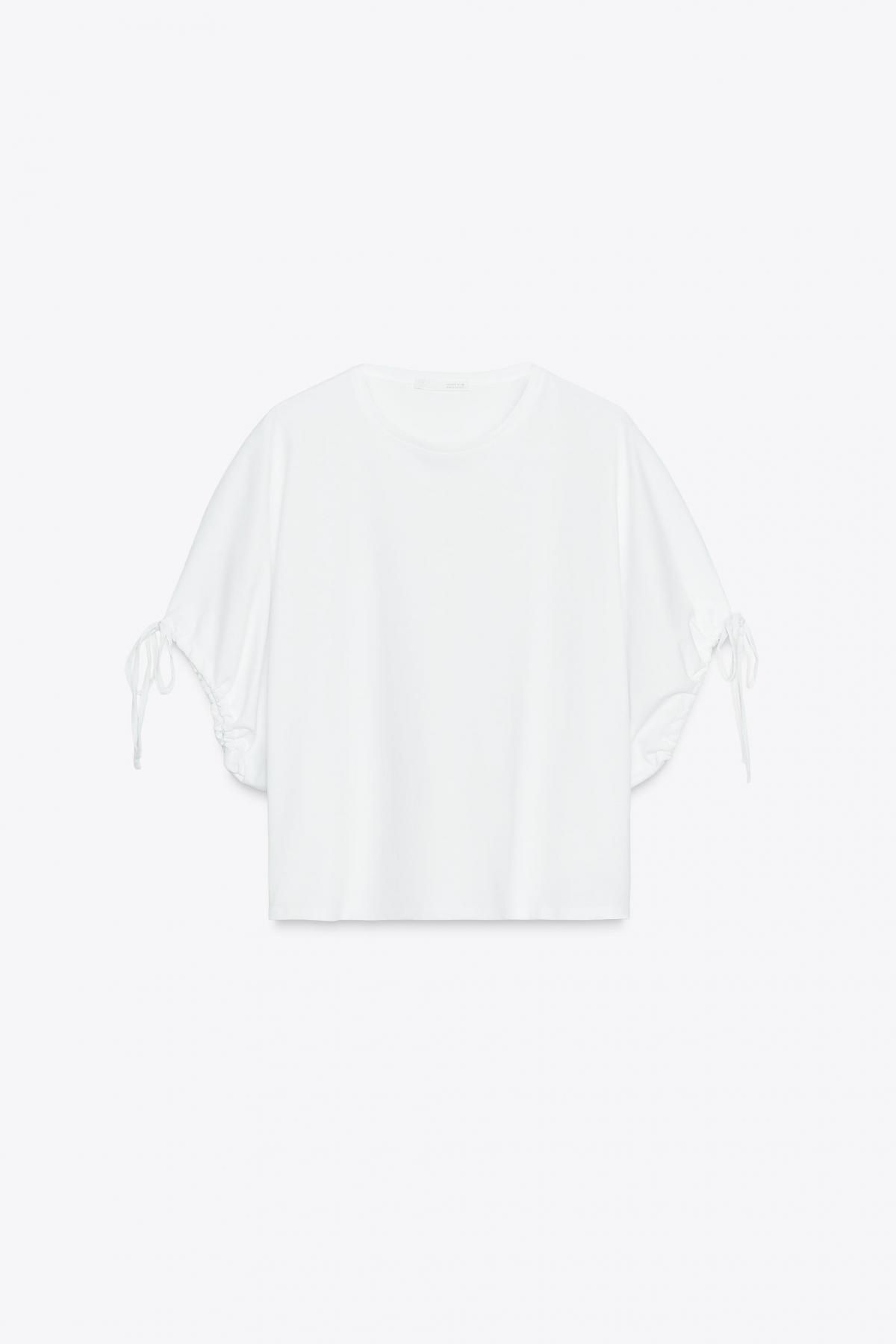 자라 코튼 라운드넥 스트링 반팔 티셔츠 0264/023 WHITE - 메인 이미지