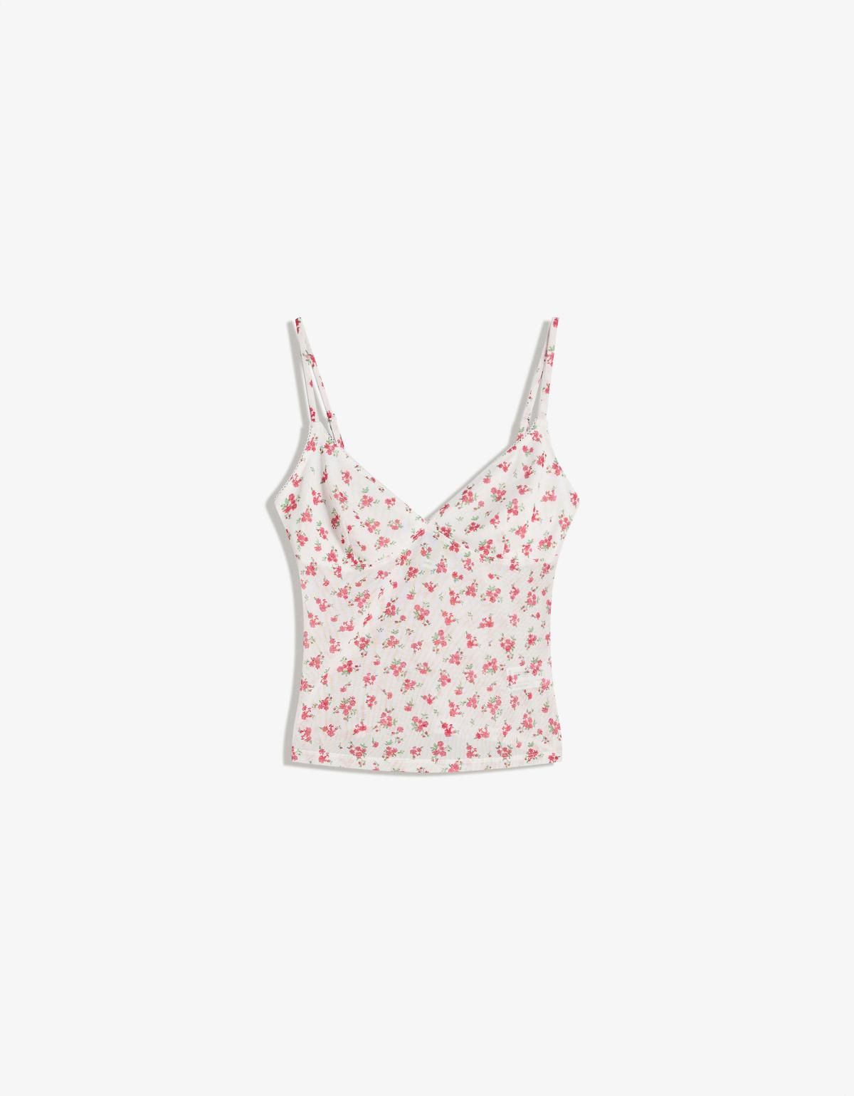 버쉬카 플라워 프린트 메쉬 스트래피 민소매탑 8679/727 CREAM - 상품 이미지