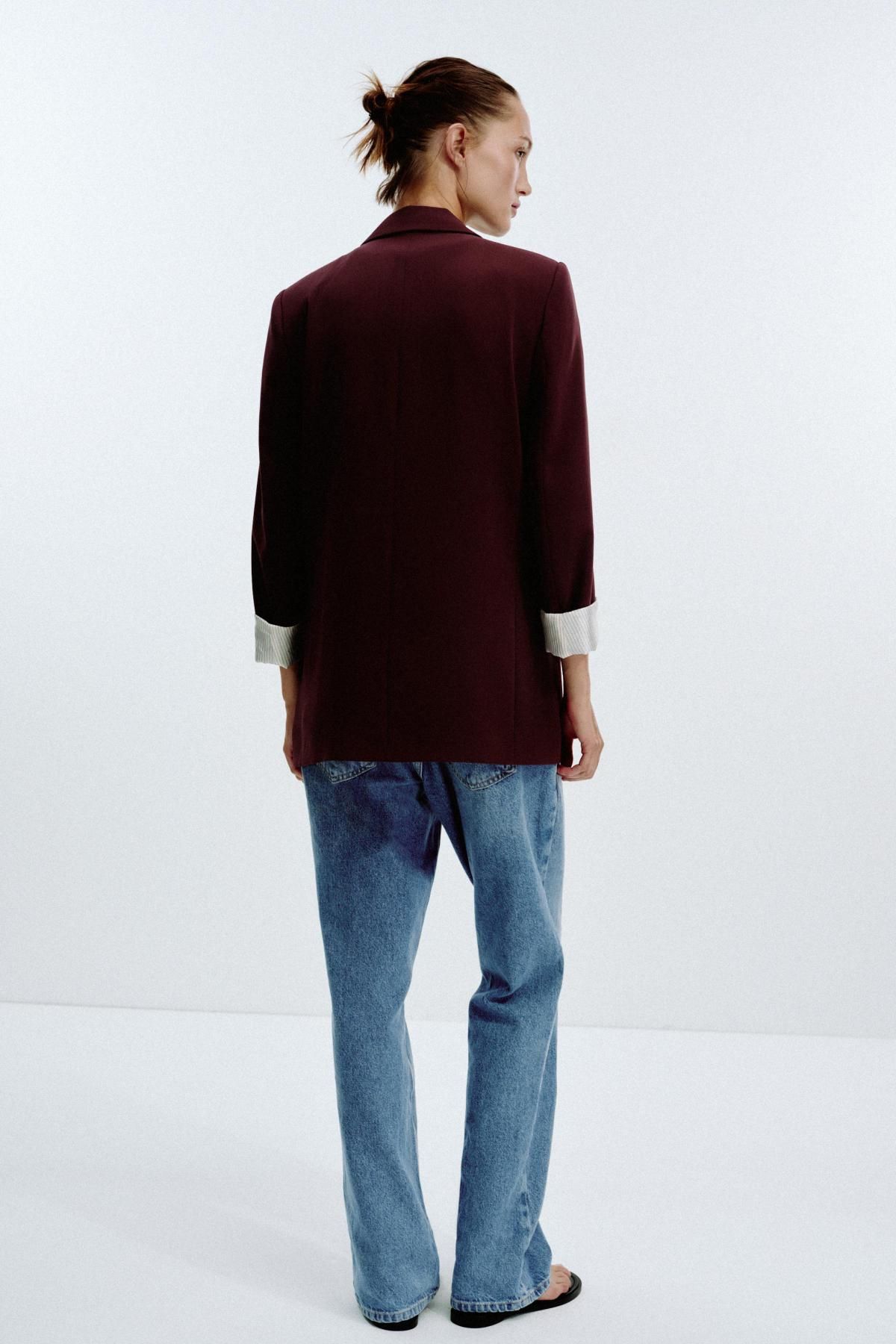 자라 테일러드 프린트 커프스 싱글버튼 블레이저 8195/518 BURGUNDY - 상세 이미지 5