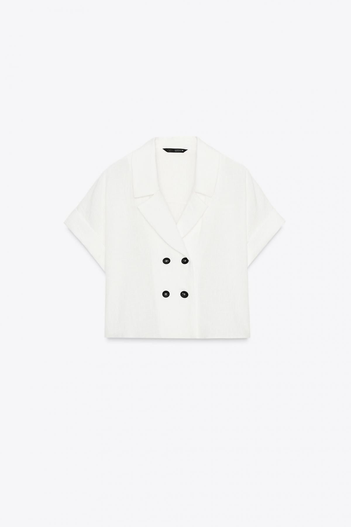 자라 크롭 화이트 더블버튼 반팔 셔츠 8581/741 WHITE - 메인 이미지