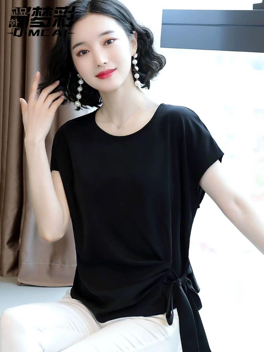 루즈핏 여성 상의 기본티 반팔 여자 티셔츠 옐로우 M 40.0-50.0kg - 상세 이미지 2