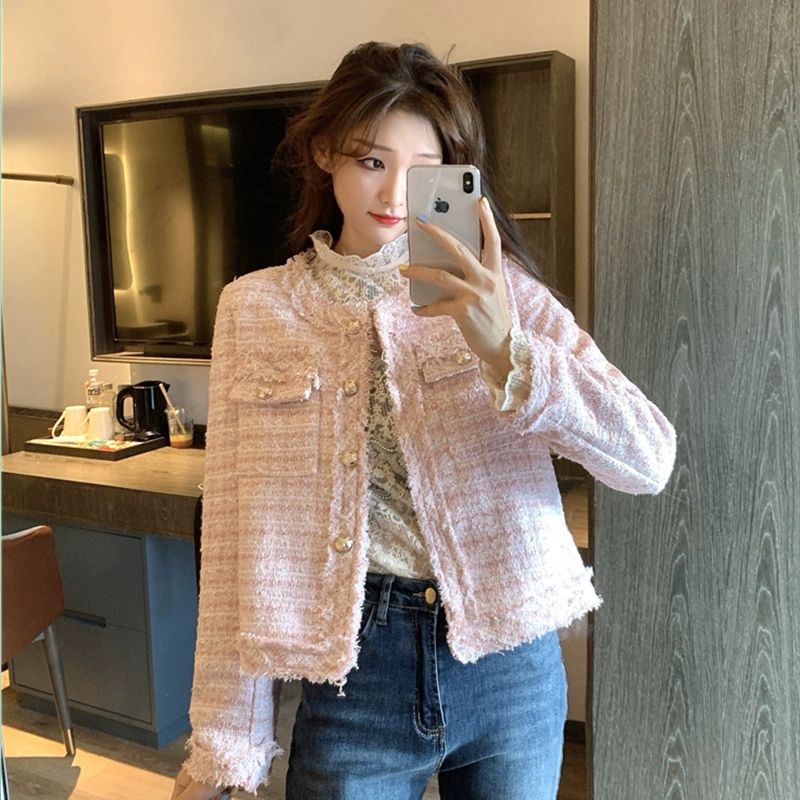 프랑스풍 프렌치 트위드 재킷 자켓 결혼식 하객룩 블루 S - 상세 이미지 3