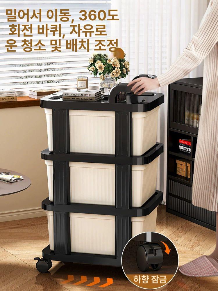 다용도 이동식 수납장 수납함 베란다 철제 선반 서랍 야경 블랙 손잡이형 3단 만능 바퀴 - 상세 이미지 3