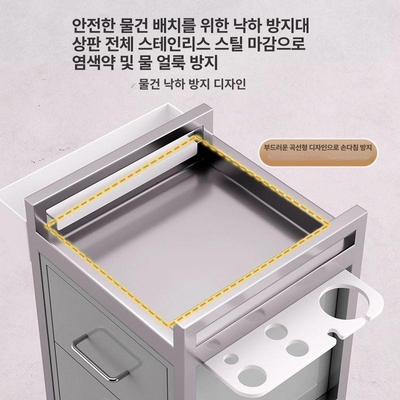 미용 커트 트레이 컷트 스테인리스 수납 바퀴 실버 툴 캐비넷 - 상세 이미지 3
