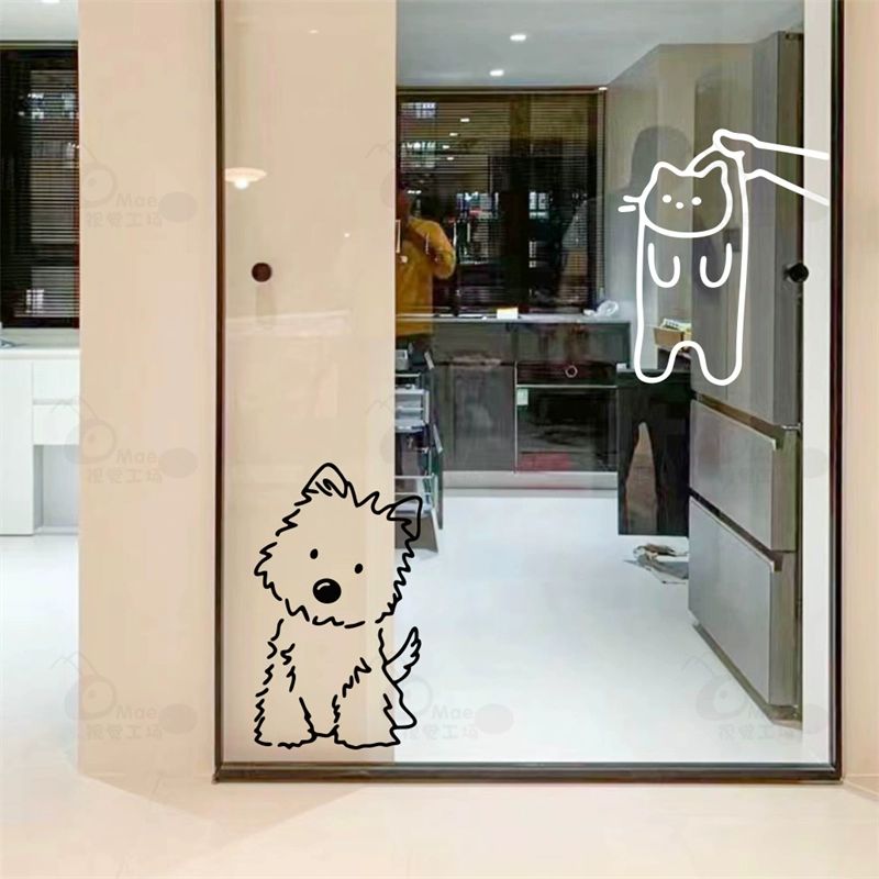 고양이 유리창 스티커 화장실 강아지 애견 거울 왼쪽에 고양이스틱-블랙 전사필름부착 작은 - 상세 이미지 3